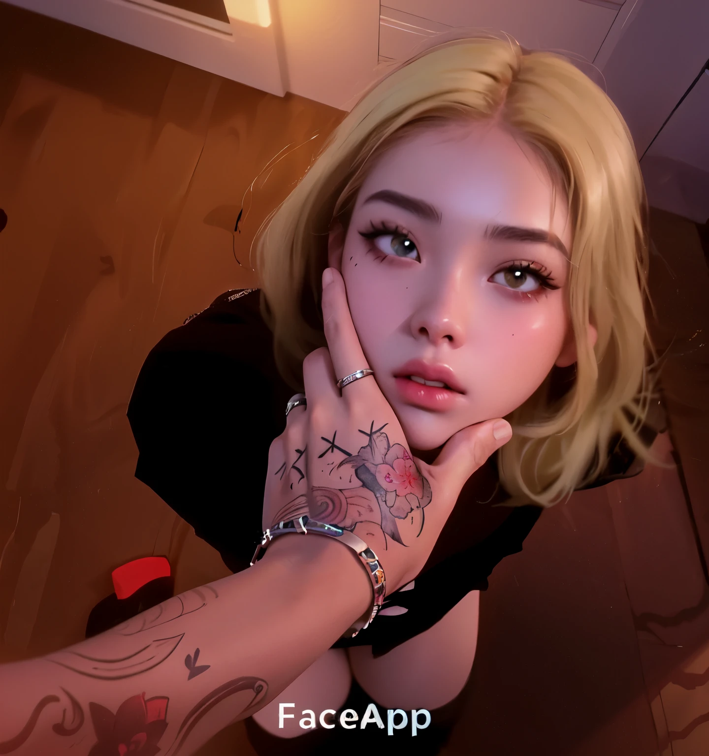 a close-up of a person with a tattoo on their arm, estilo anime 3 d realista, cara de ahegao, trends on cgstation, fotorrealista anime, anime 3d realista, fotorrealista!!!!!!! Estilo de arte, anime hiper realista, adorable and pale korean face, parque roseanne de blackpink, trends on cgstation, Lindo rosto realista, her face looks like an orchid