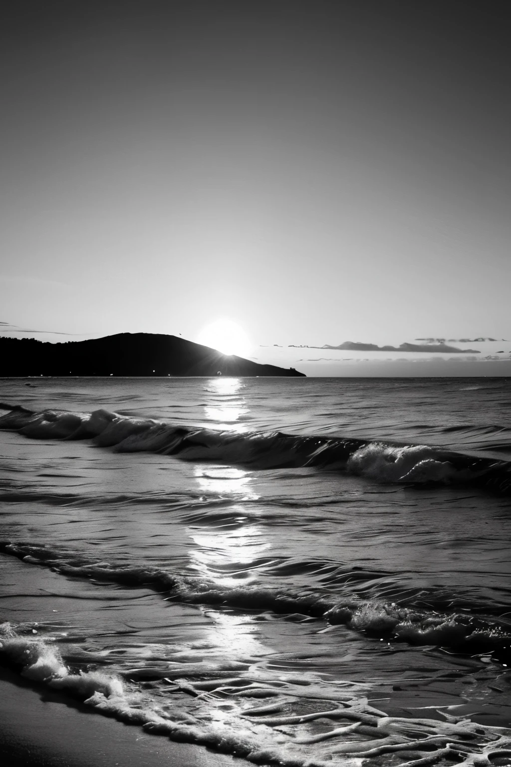 imagem em preto e branco, mar, noite