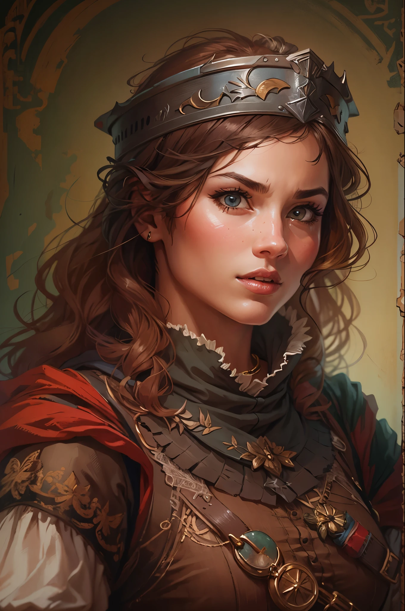 1woman,portrait,Medieval mercenaries,real,head shot