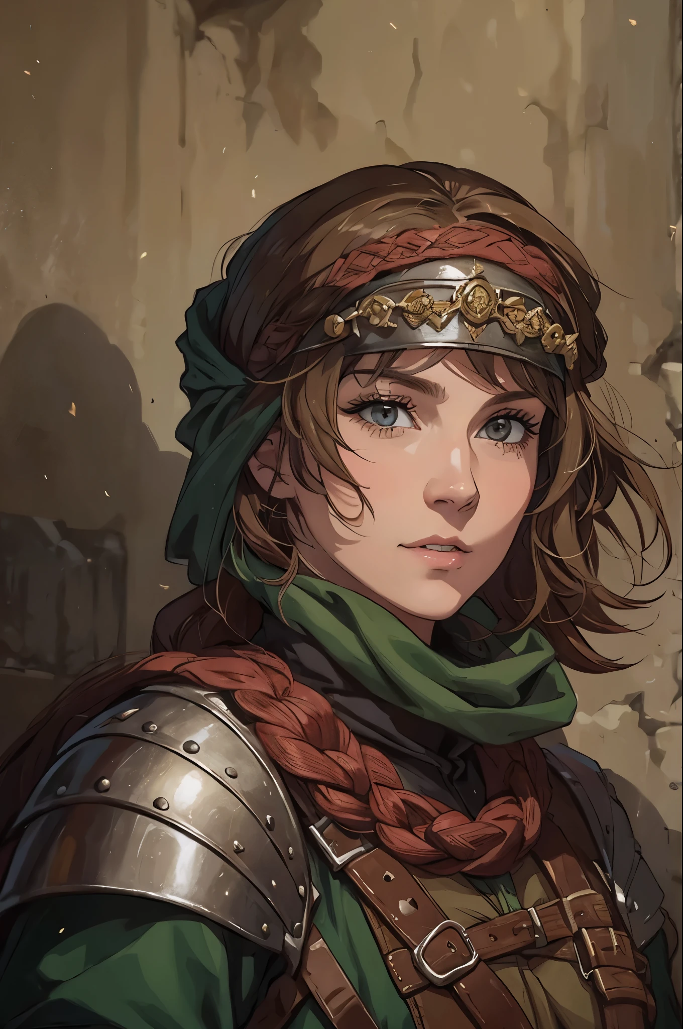 1woman,portrait,Medieval mercenaries,real,head shot