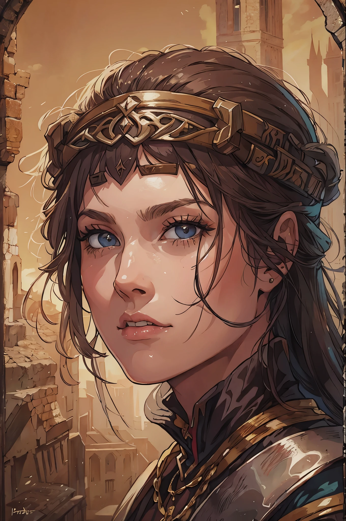 1woman,portrait,Medieval mercenaries,real,head shot