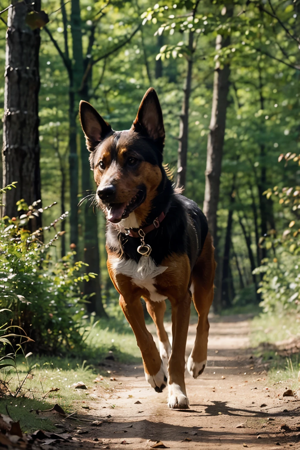 image of dog running in the middle of the forest
