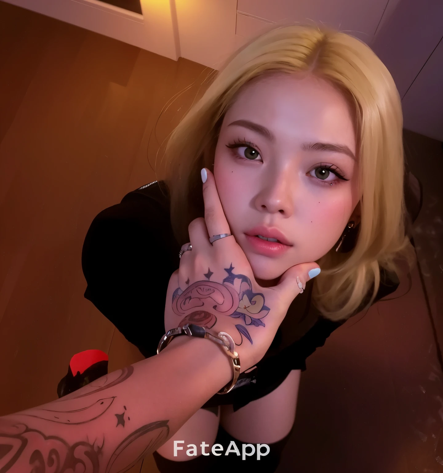 a close-up of a person with a tattoo on their arm, estilo anime 3 d realista, cara de ahegao, trends on cgstation, fotorrealista anime, anime 3d realista, fotorrealista!!!!!!! Estilo de arte, anime hiper realista, adorable and pale korean face, parque roseanne de blackpink, trends on cgstation, Lindo rosto realista, her face looks like an orchid