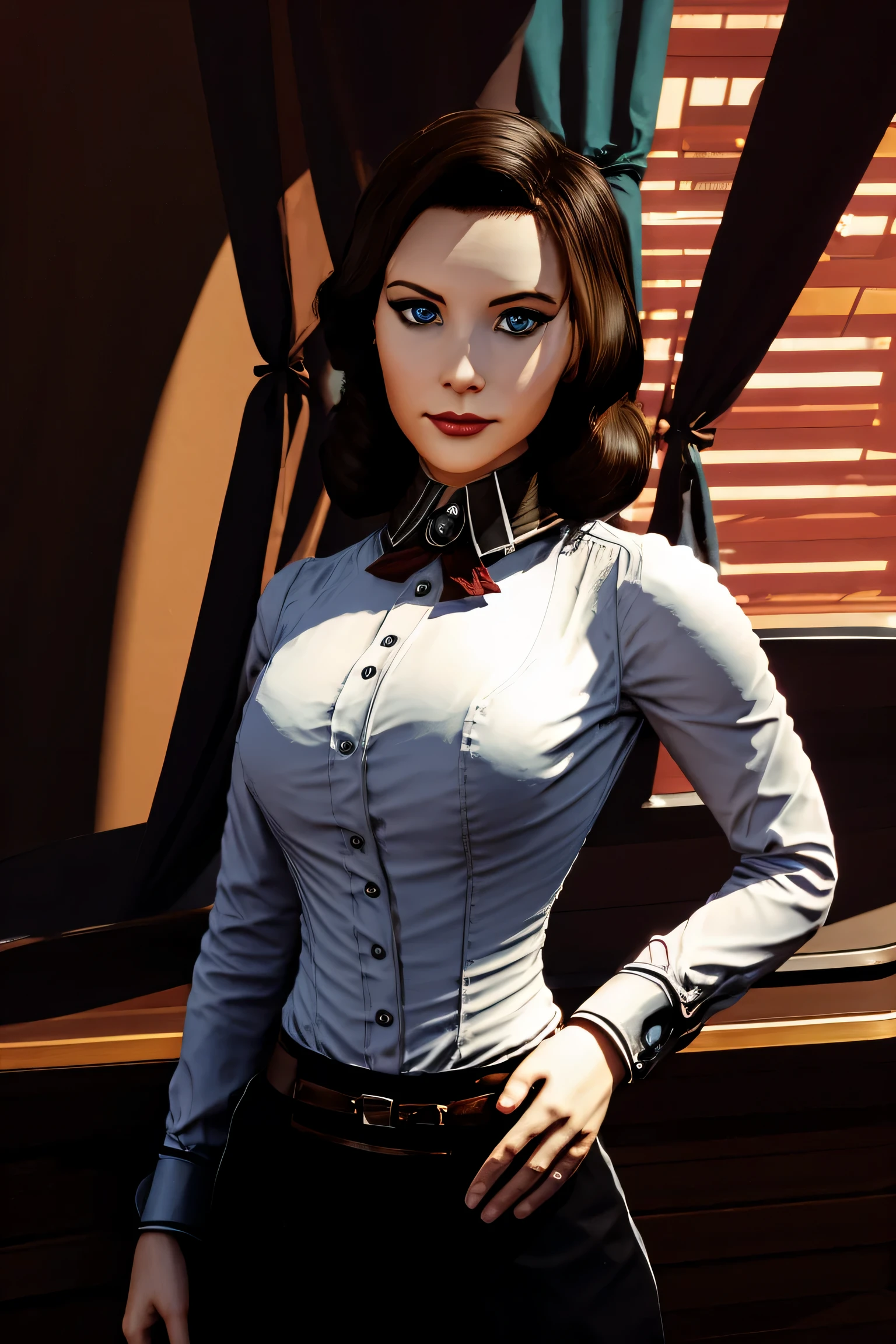 Elizabeth Comstock, wearingelegant nude corset sexy clothes, character portrait, 4 9 9 0 s, short hair, intricate, elegant, highly detailed, digital painting, artstation, concept art, smooth, sharp focus, illustration, art by wlop, charlie bowater and alexandra fomina