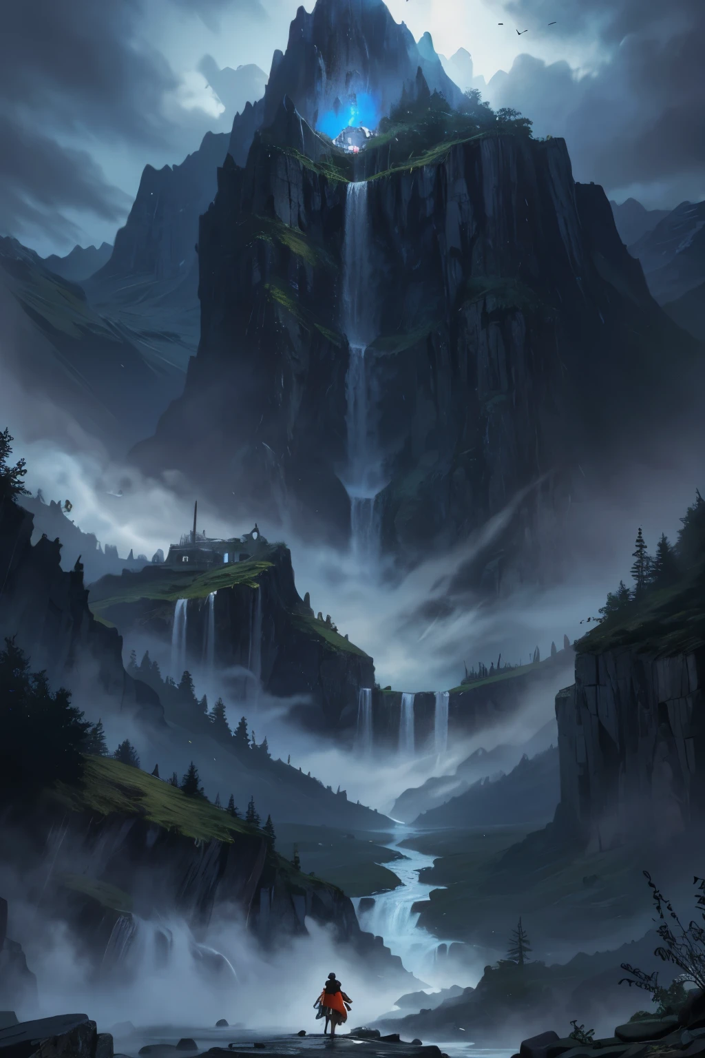gritty, rain, rpg, mountain, waterfalls