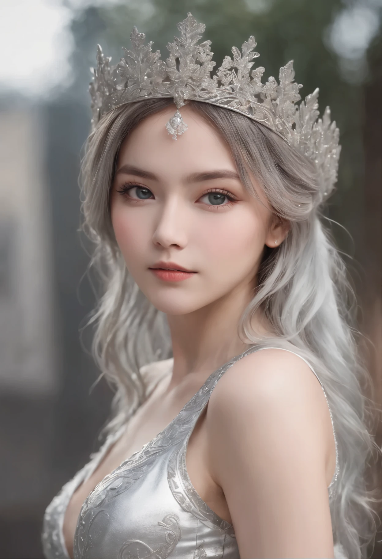 masutepiece, Best Quality, Best Quality, amazing, Beautiful detailed eyes,((1girl in)), Finely detailed, depth of fields, the Extremely Detailed CG Unity 8K Wallpapers, Full body,(Other Minato Aqua), (((Manwearing silver texture clothes))),((Very gorgeous metal style)),((silver Tiara with ornate stripes)),((((Various metal backgrounds)))),Sputtered molten iron,(Floating hair),((Hair like molten metal)),(((Detailed face))), (((Detailed eyes))),(((silver Clothes))),(((Gold lace