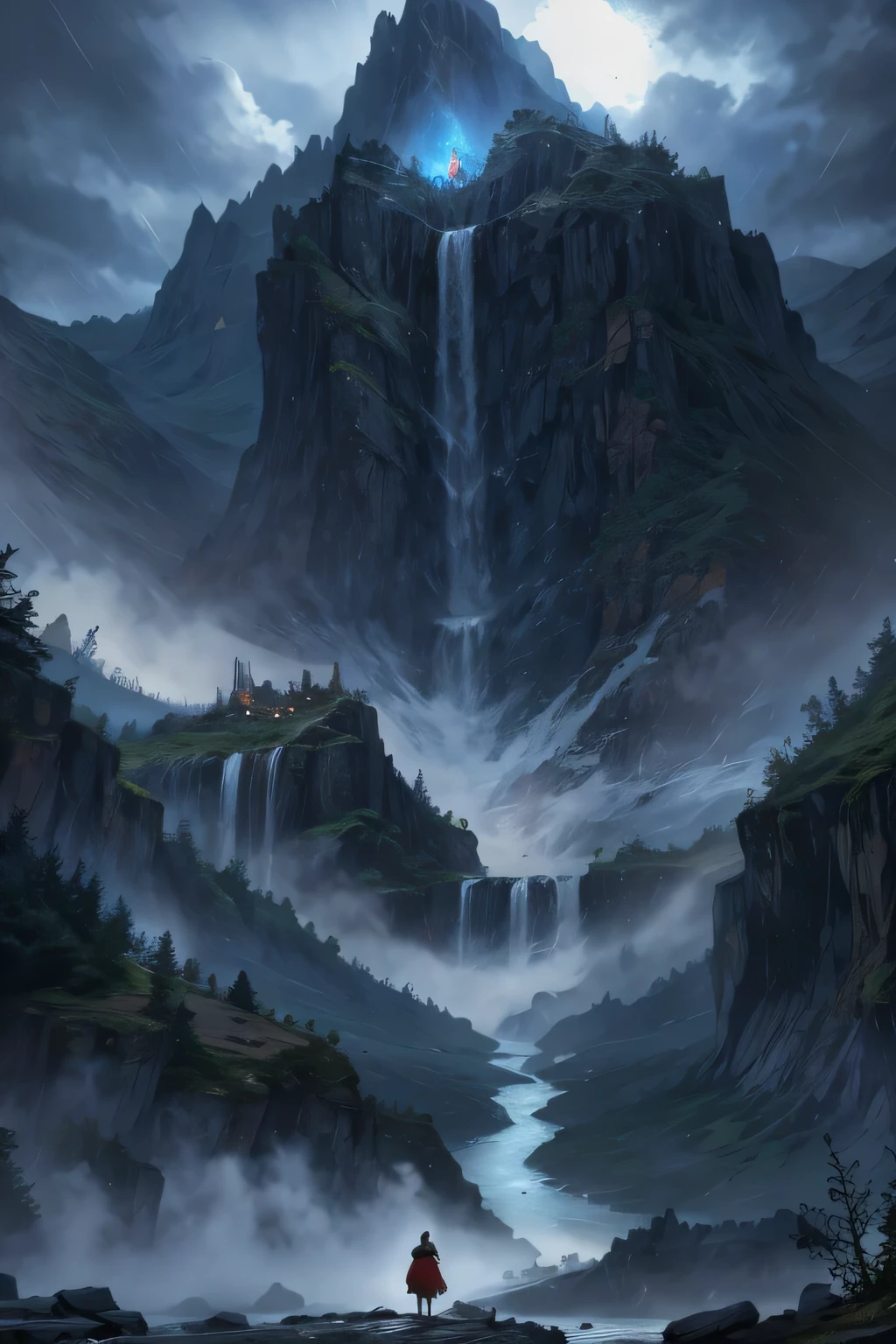 gritty, rain, rpg, mountain, waterfalls