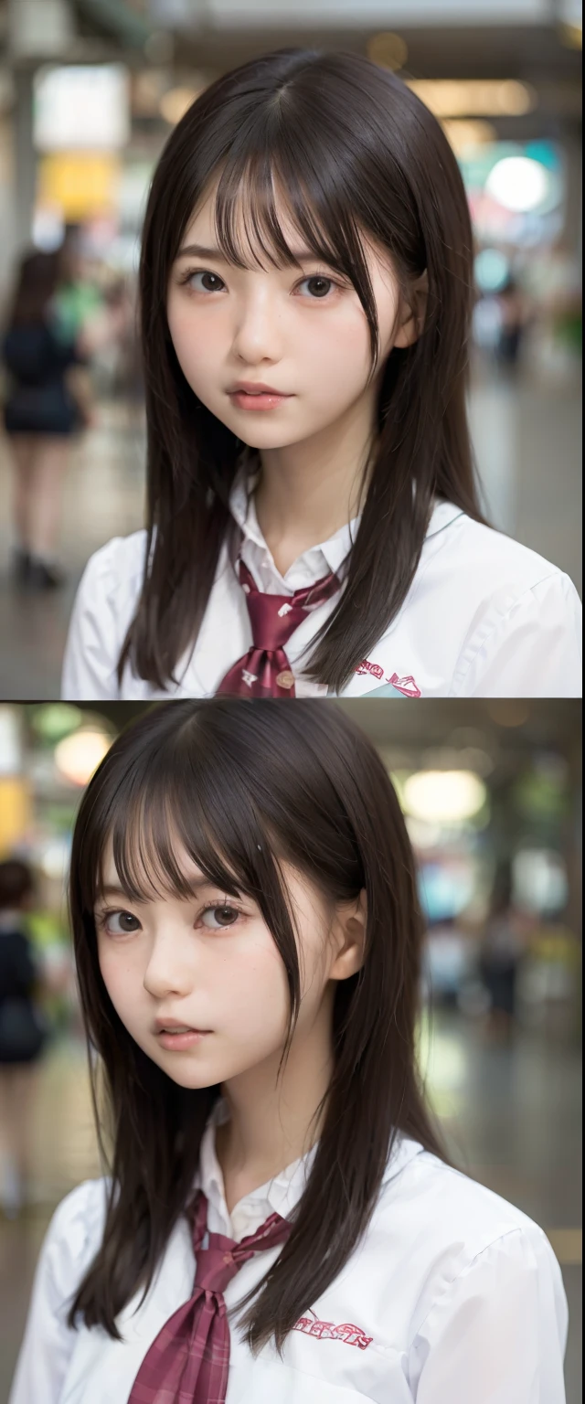 (masterpiece, highest quality:1.2), 8k, , 85mm, official art, RAW photo, スーパースリムなスレンダーbeautiful girl, (full nude下Half body、show me your ears、Embarrassing naked girl photo shoot、full nude, Her scared face is cute, close, Half body, Biolace, gardenia, beautiful girl, school uniform, small thighs,thin waist、 stand on the station platform, People who look at it with embarrassment, no makeup, (A slightly troubled look), Face of embarrassment、nervous pose、film grain, chromatic aberration, sharp focus, face light, clear lighting, Ten generations, detailed face, background bokeh, (dark red tie:1.1)、((((((two girls))))))、((((((2人のfull nude女子高生)))))、Shortcut Straight Hair