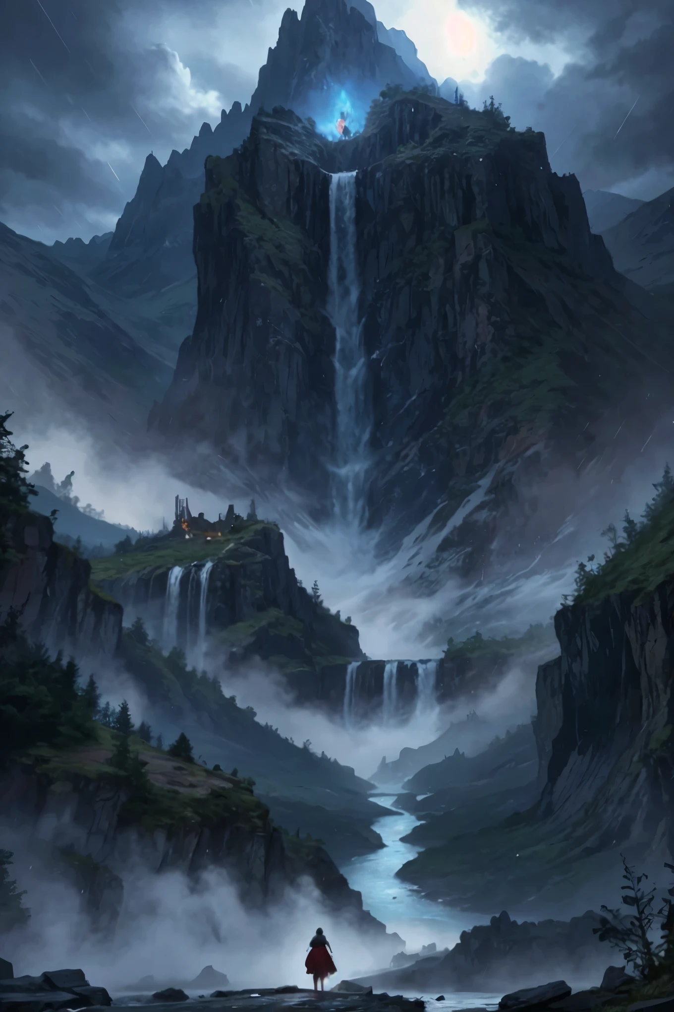 gritty, rain, rpg, mountain, waterfalls