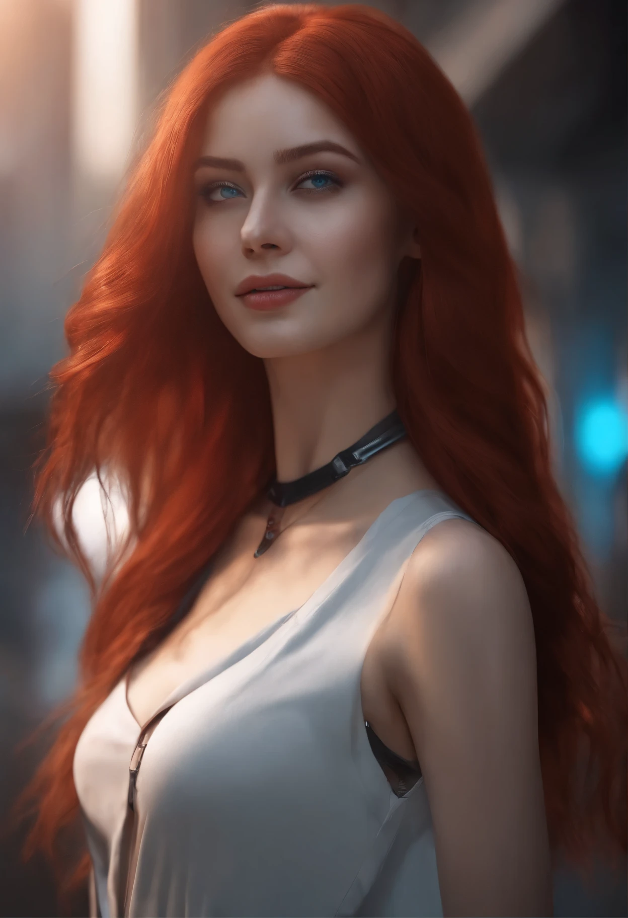 **Dramatic, high contrast silhouette image showing a WOMAN with long, flowing red hair. The silhouette is placed against a dark background, and the light source highlights her vibrant hair, creating a striking visual effect. The woman's body is in profile, with the contours of her figure subtly visible. Her hair appears to be in motion, adding a dynamic element to the composition. The overall style is artistic and moody, emphasizing the contrast between the dark silhouette and the lightened hair**