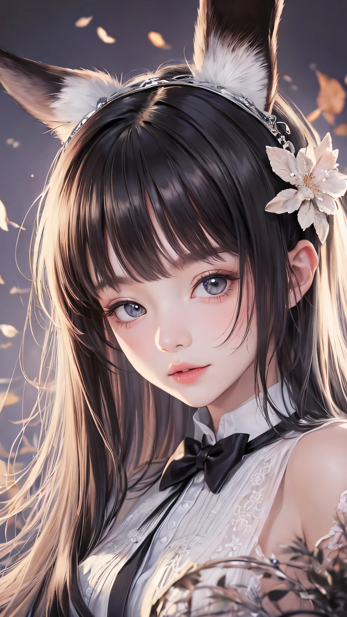 Beautiful white and shining skin、Chestnut hair that changes depending on the light、Long bangs between the eyes that obstruct the view、Cheek gloss highlights、Sexy and very beautiful nice gorgeous face、the most beautiful face in the world、short bob、Smooth straight hair、medium breasts、beautiful breasts、cleavage、Big and bright eyes、Beautiful eyes in every detail、eyelash、beautiful double eyelids、beautiful bangs、Beautiful and beautiful woman、small face beauty、golden ratio、natural smile、high heels、cute bunny ears hair accessories 、white choker and black bow tie、White cuffs、Bunny girl、