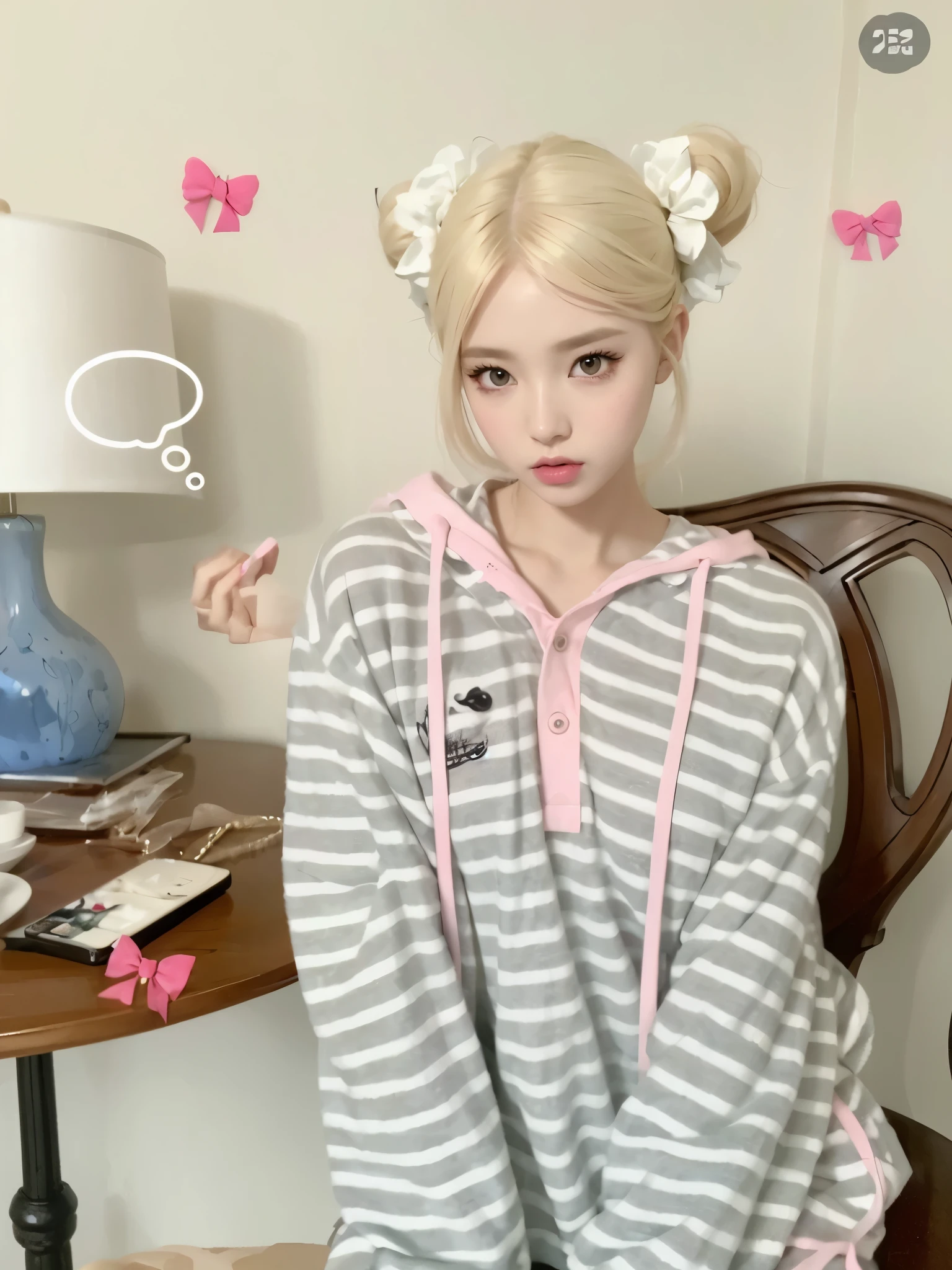 Blonde woman with long hair holding a white cell phone., retrato de kim petras, maquillaje popular de corea del sur, Retrato de Jossi de Blackpink, Parque Roseanne de Blackpink, ulzzang, maquillaje coreano popular, cruel korean gothic girl, ava max, con el pelo largo y blanco, inspirado en Yanjun Cheng, bella delfina, kim taejin