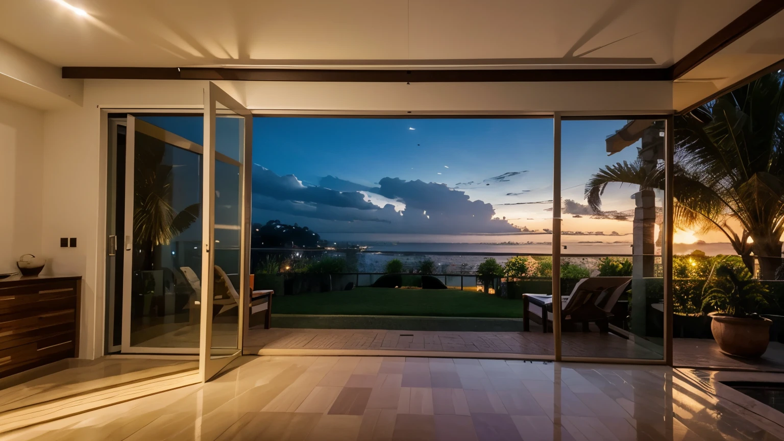 Casa inteligente, super realista, ultra qualidade, 4k, foto bem tirada, muita beleza, home automation and sound details, Carro, Jardim, casa, casa moderna, casa muito grande, Set your professional camera to aperture priority mode, f/8, ISO 200, and use a wide-angle lens to capture the expansive view. –v 5.1 ,noite, meia noite, Escuro com luzes iluminando, mansion, casa latina, parede branca, detalhes azuis