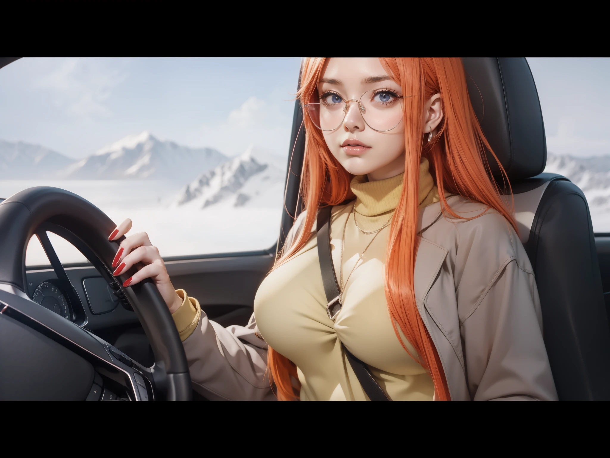 anime girl in car with red hair and glasses holding steering wheel, anya from spy x family, seductive anime girl, incredible anime movie scene, style of red line anime movie, anime best girl, in an anime, cinematic | | very anime!!!, official modern animation, beautiful alluring anime teen, cinematic | | very anime, anime movie scene