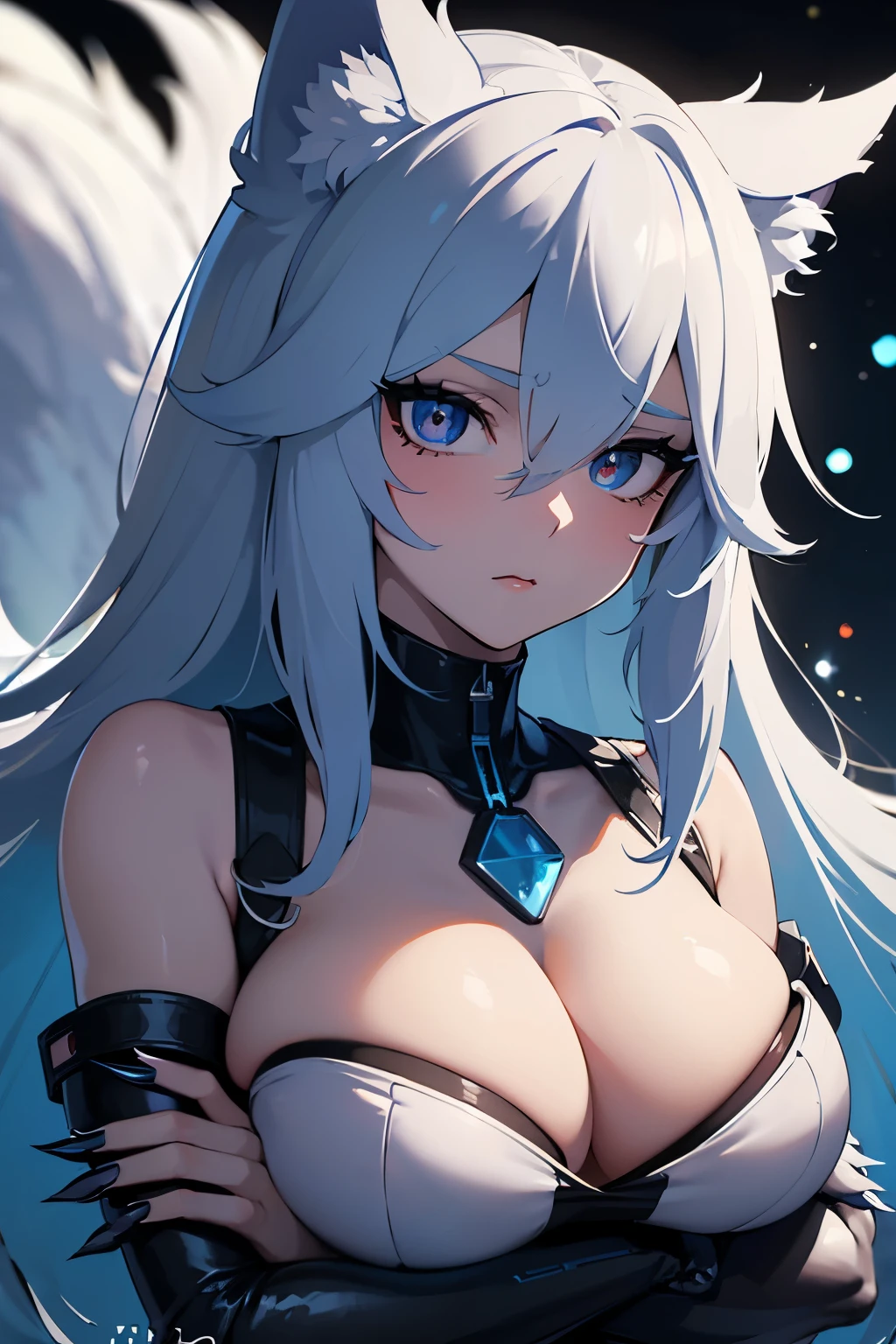 (Realistic:1.2), (hyper realistic protogen), (sexy female:1.2), (detailed fur:1.1), (chibi), (highly detailed:1.2), 8k wallpaper, (detailed face and eyes:1.2), (bokeh:1.2), (large breasts:1.2), (crossed arms), (industrial lighting:1.2), (fluffy tail:1.1), (long nails:1.2), (blue nails pain:1.2), (bombshell), (deep cleavage:1.1), (labia:1.2), (teat outline:1.2).