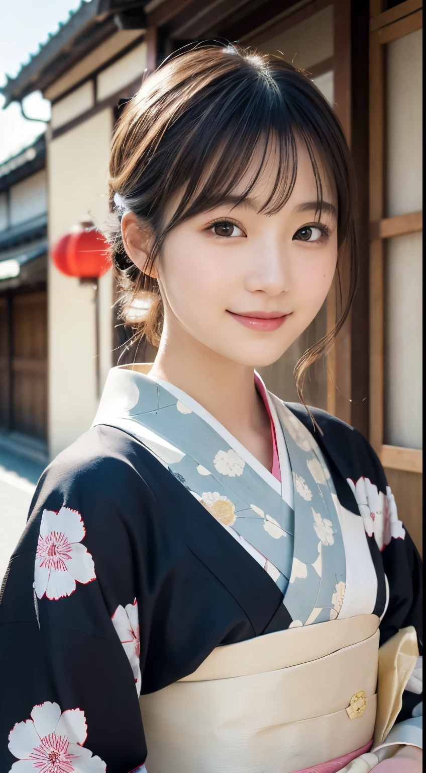 professional lighting,(Photoreal:1.4), (Top image quality:1.0), (超A high resolution:1.0), 8k, Raw photography, (masterpiece:0.2), (Pueros face_v1:0.5)、(最高quality Detail:1.2)、realistic、8k UHD、High resolution、(1 girl:1.2)、超detailedな、High quality textures、intricate details、detailed、Very detailed CG、High quality shadows、detailed 美しく繊細な顔、Beautiful details and delicate eyes、(symmetrical eyes:1.2),Depth of the bounds written、ray tracing,1 girl, japanese girl, (natural smile:1.4),cute, thin, Portrait of a beautiful Japanese woman wearing a kimono, Standing elegantly on a street corner in Kyoto. A kimono with bright traditional patterns, Hair decorated with an elegant and delicate hairpin, and a gentle expression. (Against the backdrop of the old streets of Kyoto:1.4)、soft light on a spring afternoon、adds tranquility to the scene. Rendered in a realistic style with great attention to detail, High resolutionの画像.sky porn, magic hour, (realistic:1.3), finely, quality, (table top:1.2), (realistic:1.2), (最高quality), (複雑なdetailed), dramatic, ray tracing, photograph, +roller