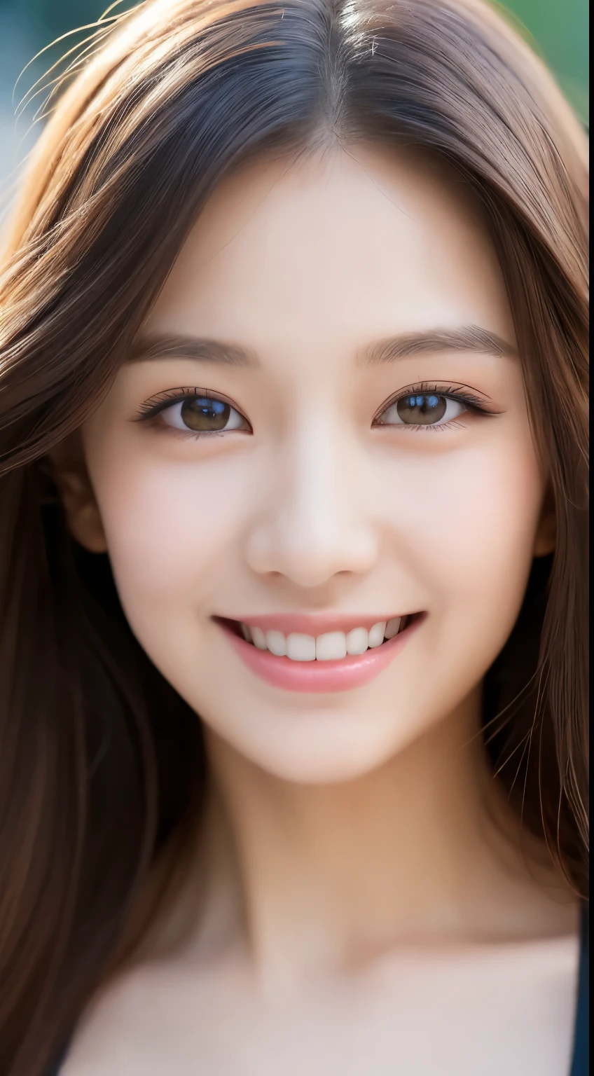 ((Best quality, 8k, Masterpiece :1.3)), 1girl, smiling, full body, slim face, Pretty woman, (Dark brown hair), The bikini :1.1, Ultra-detailed face, Detailed eyes, Double eyelid,  blur background, slim face, city, outside, street,