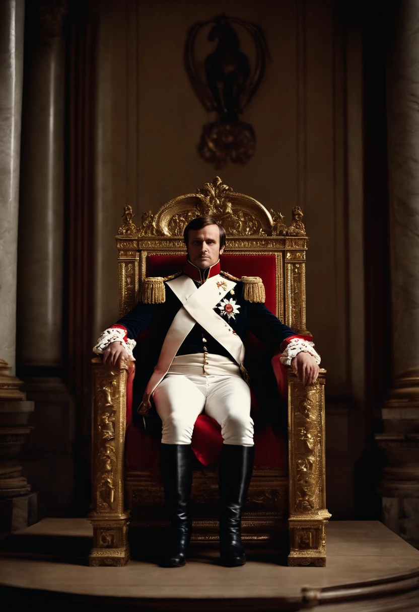 Depicting triumphant Napoleon seated on a majestic throne, avec la devise "non, I Am the Throne" Écrit autour de. Montrez-le comme le centre du pouvoir, Cinematographic without Napoleon