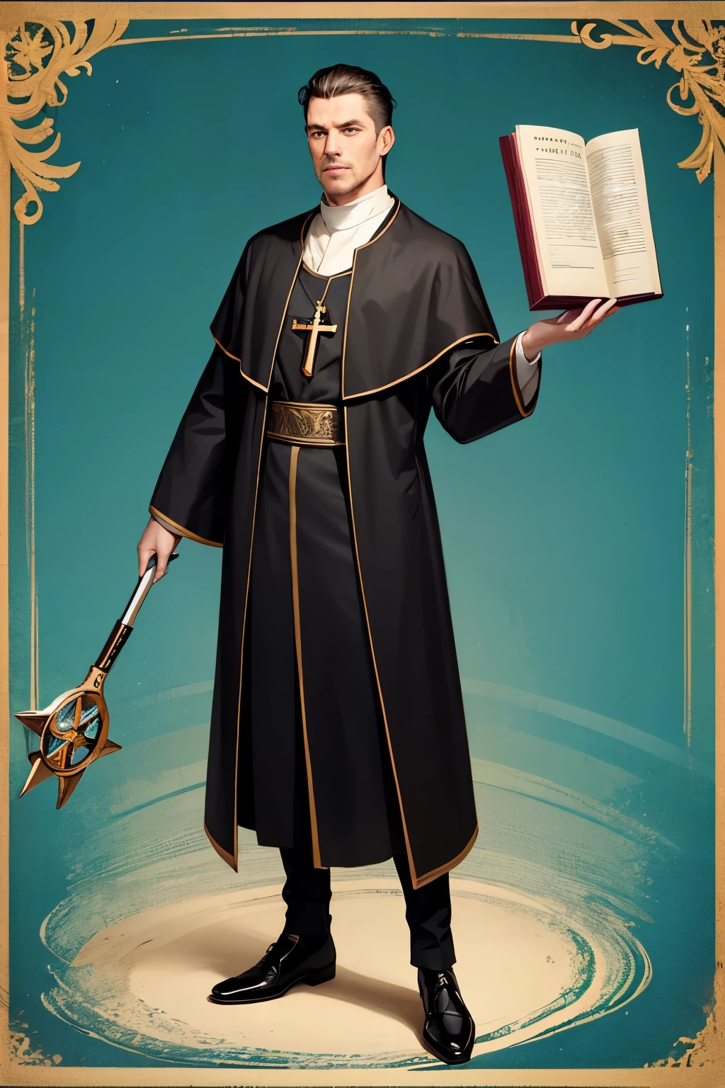 Priest, wand, book, high quality, cool background