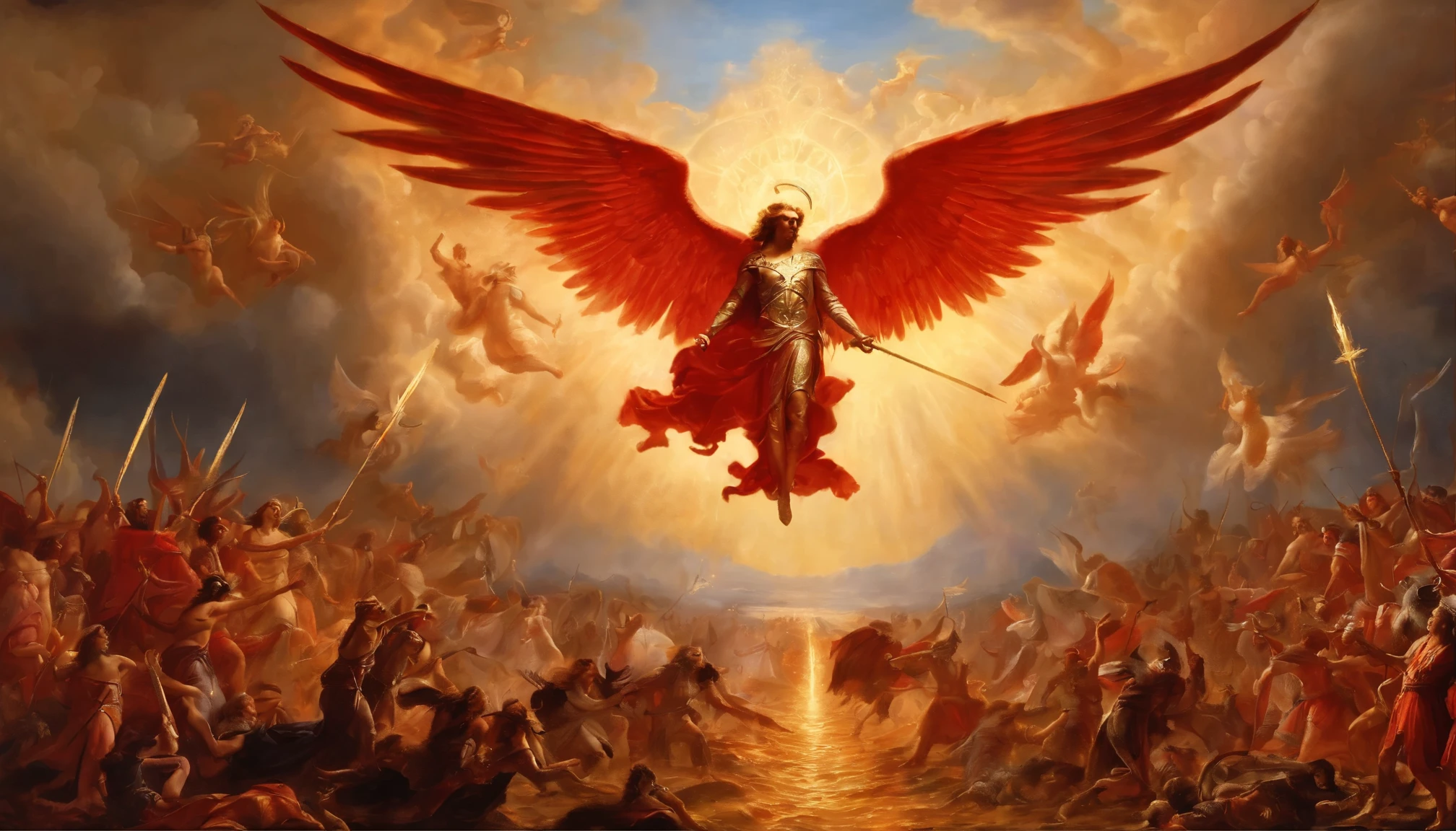 The Battle Between Michael the Archangel and Satan、Divindades、arcanjo、ANGELS and SATAN、diabolical、Lucifer、The battle between heaven and hell