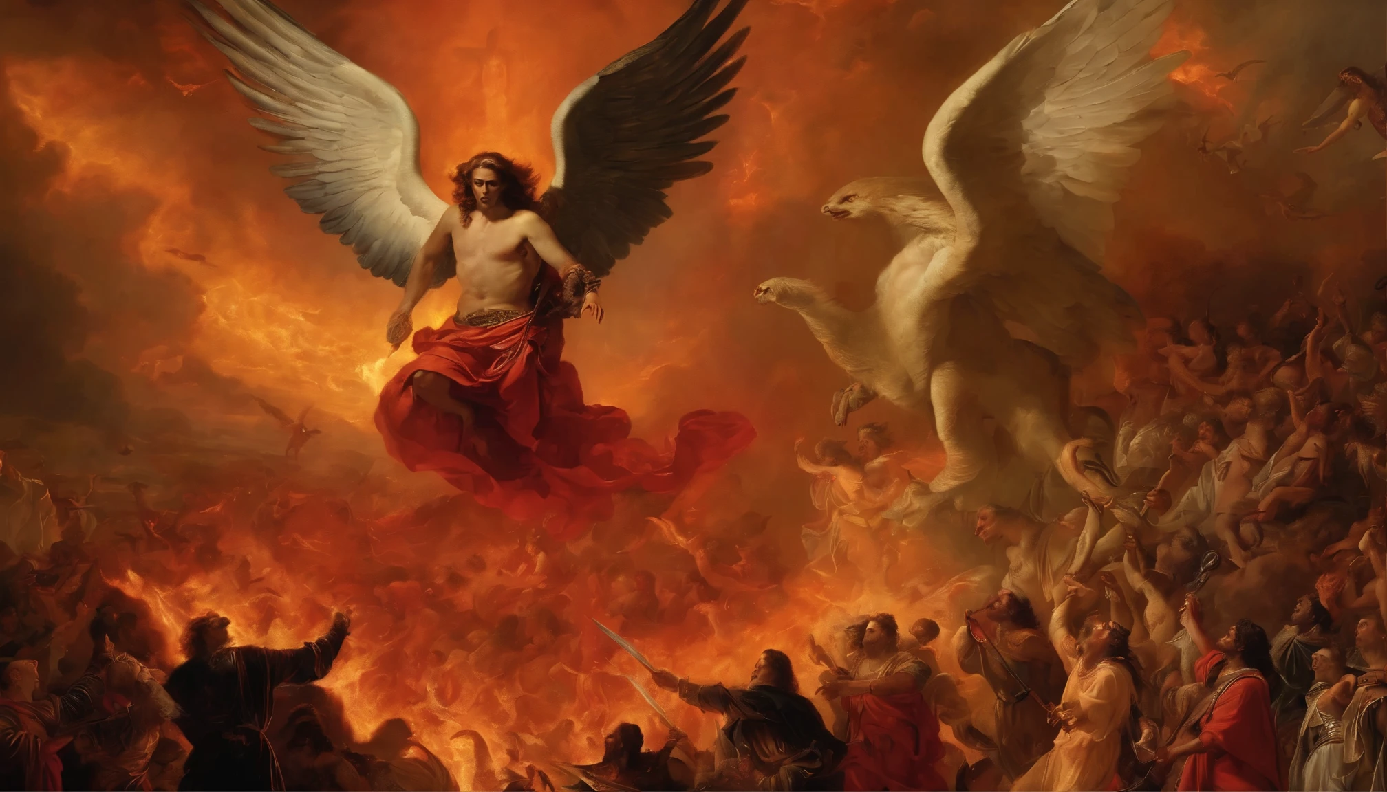 The Battle Between Michael the Archangel and Satan、Divindades、arcanjo、ANGELS and SATAN、diabolical、Lucifer、The battle between heaven and hell