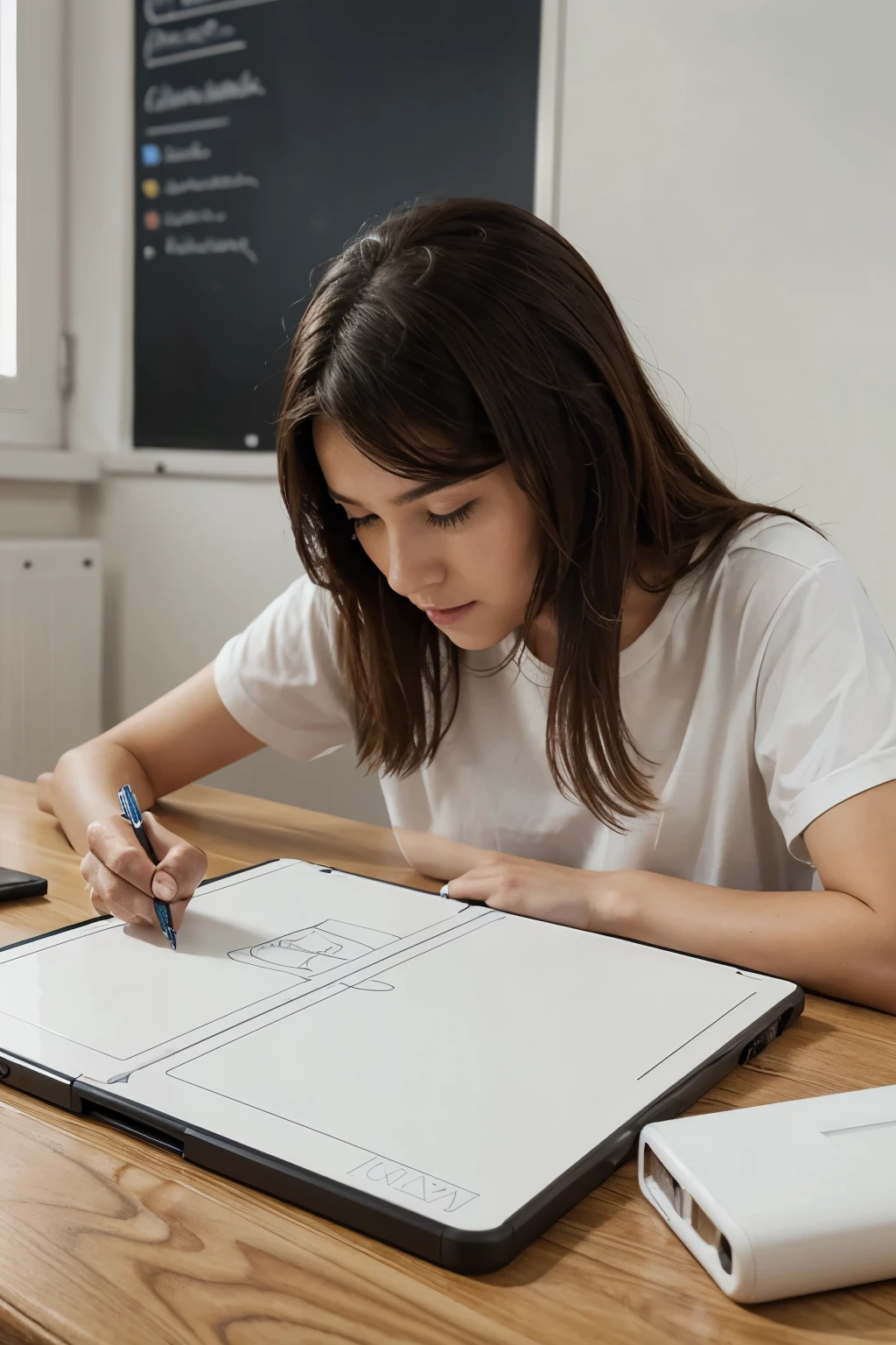 a portable whiteboard, que se borre solo que incluya accesorio de plumones y que se adapte perfectamente a la visibilidad del alumno .
