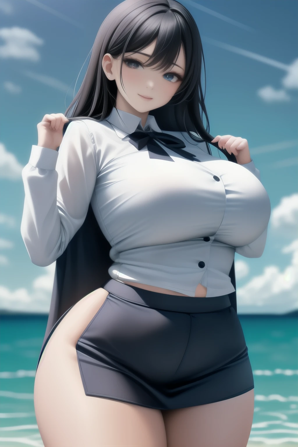 (A captivating beauty in a miniskirt)、(poses seductively)、(with a lighthouse as the backdrop)、(Big-ed woman wearing a crop shirt) This enchanting image features a woman in a miniskirt who exudes confidence as she poses seductively against the backdrop of a towering lighthouse. The big-breastuty dons a crop shirt that leaves little to the imagination, accentuating her curvaceous figure. The lighthouse stands proudly in the background, casting an ethereal glow over the scene, while the woman's radiant smile captivates the viewer's attentio