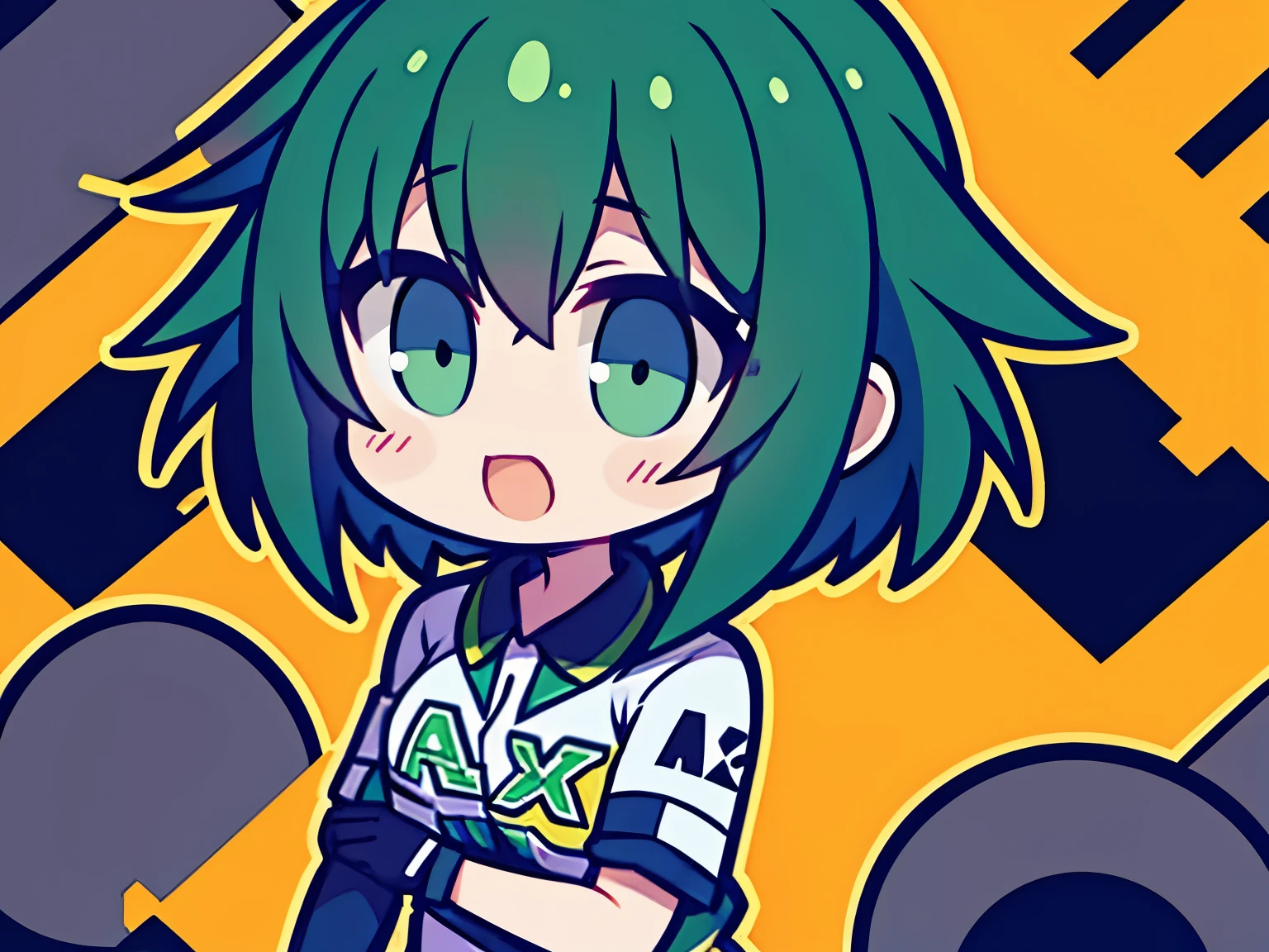 Logo of a girl with short green black hair from a car customization company called Infortunio wearing racing clothes