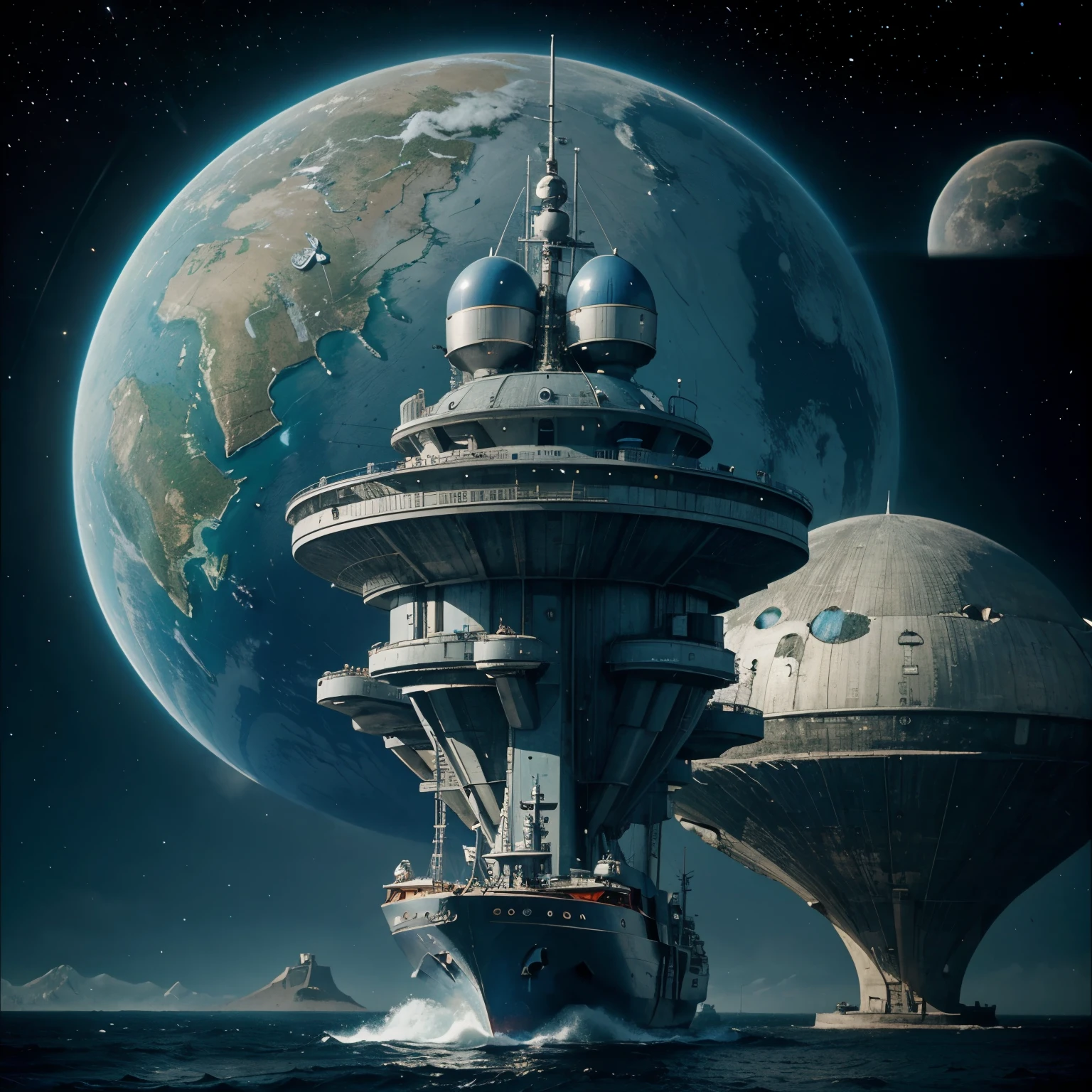 a spaceship sailing on an alien planet ,Science fiction, tom rosa e azul, cidade ciberpunk, low saturation, mega robot destroys the world,