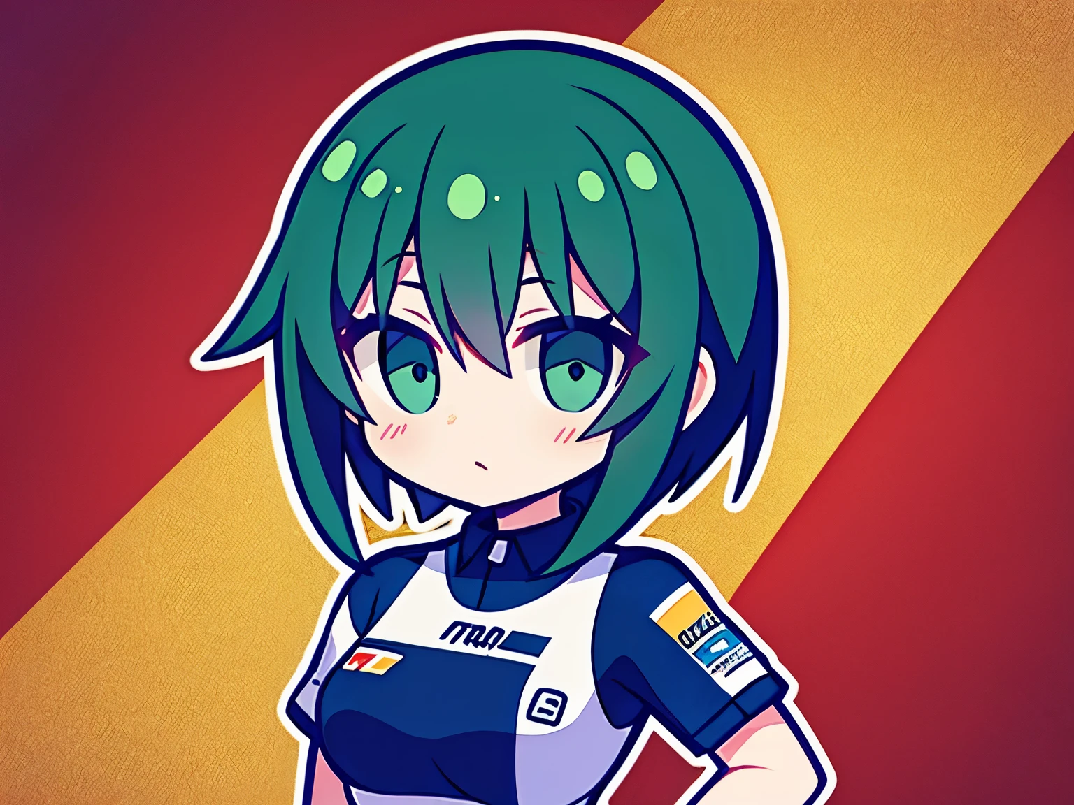 Logo of a girl with short green black hair from a car customization company called Infortunio wearing racing clothes
