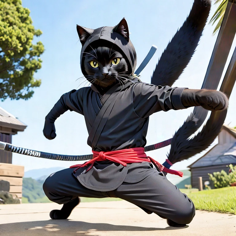 black cat wearing a ninja costume