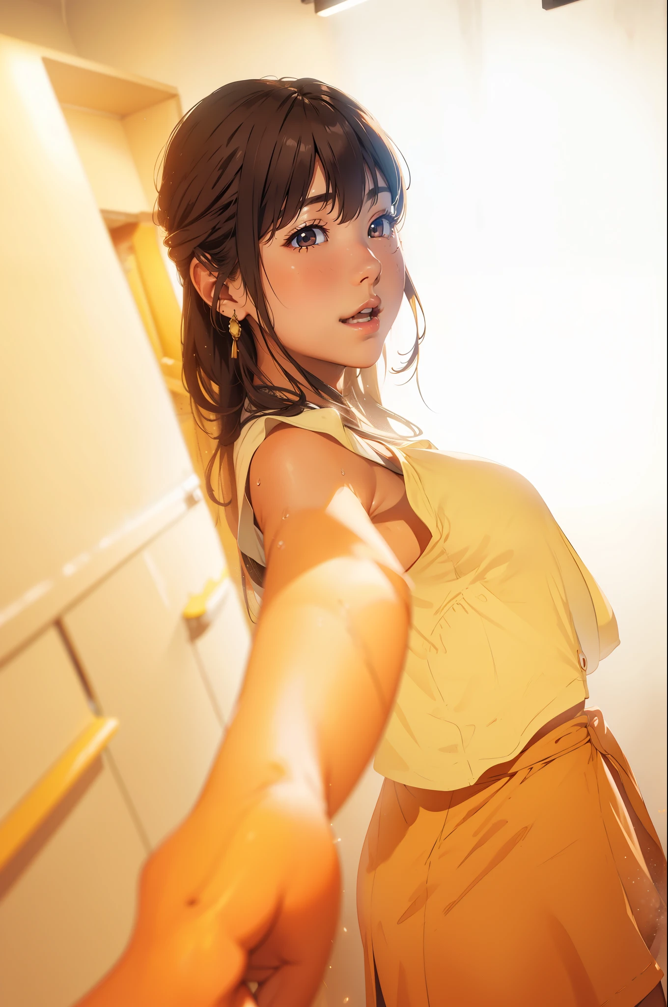 (extremely detailed CG unity 8k wallpaper), (masterpiece), (best quality), (ultra-detailed), (best illustration), (best shadow), (absurdres), BREAK girl, sweat, steam, medium breast, looking at viewer, light smile,