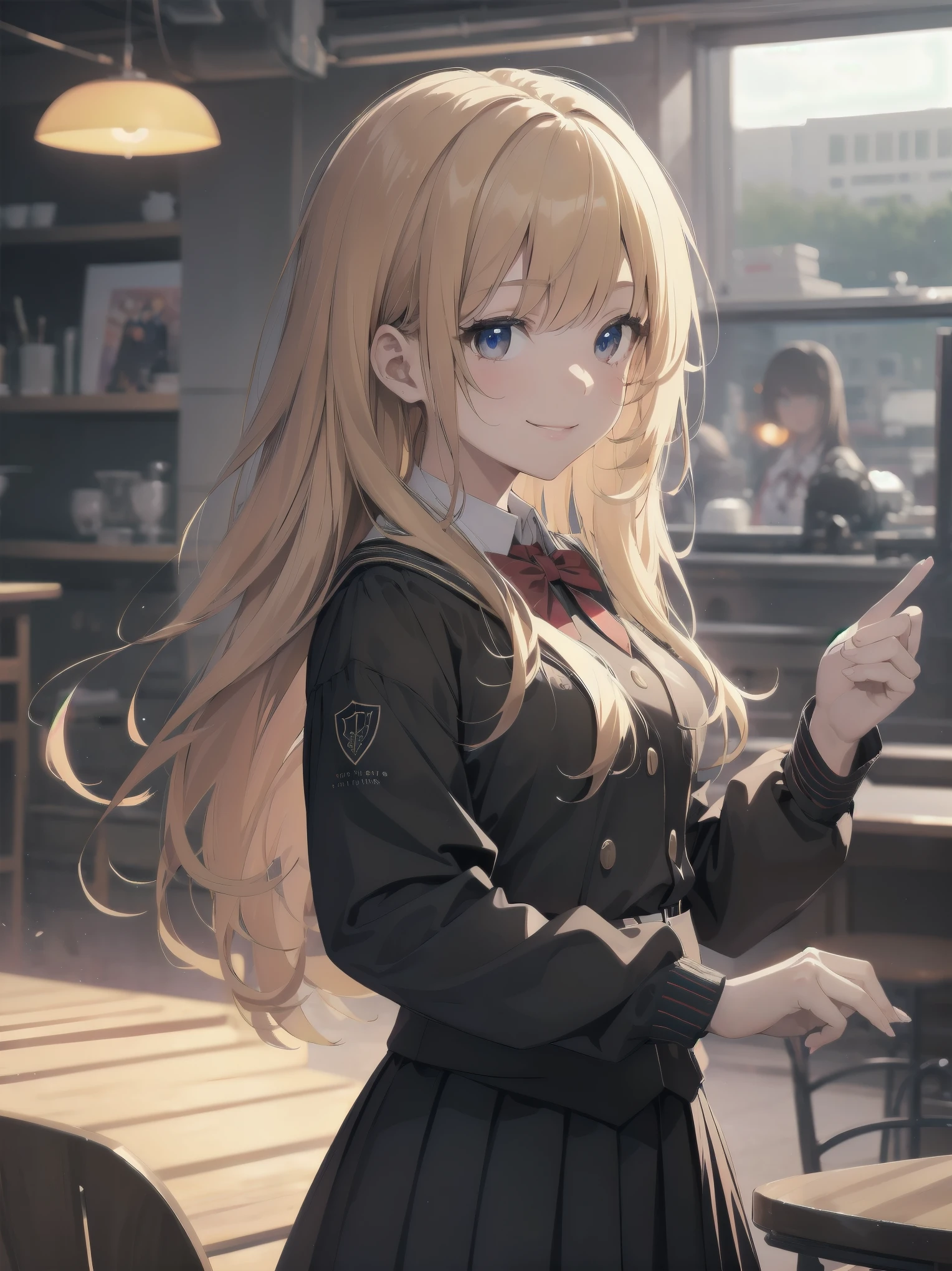 Enhanced dynamic perspective，cute cute beautiful girl，brand JK uniform，look at me and smile，simple background，works of masters，high quality，16K resolution，super fine，Accurate，cinematic lighting，