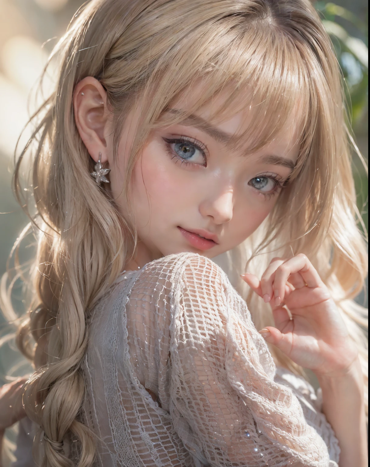 fashion model 22 years old, cute,  [[[[pure eyes]]]], [[[[closeup]]]], [[[[chest]]]], [[[[neck]]]], [[[[shoulders]]]], perfect eyes, perfect iris, perfect lips, perfect teeth, perfect skin, soft front light, glow, HDR, (muted colors:1.2), Retrato da mulher、white skin、((cabelo Castanho ondas suaves)) Best Blanco Romantico、8K resolution、Frente Illuminada、アメリカの女の子のPortrait、solo、20-year-old、beautiful face、Upper body、medium side cut、beautiful blonde hair、beautiful little face woman, solo,　black theme,　look at the audience,one woman, It&#39;s real, Wolfzan-6500-V1.3, anime、animeスタイル、beautiful diamond eyes、26 year old American girl、braided hair、casual dress、portrait beautiful detailed woman, very detailedな目と顔, Reality, beautiful detailed eyes, huge file size, Super detailed, High resolution, very detailed, highest quality, masterpiece, An illustration, very detailed, ticker, Unite, 8K painting wallpaper, fine, fine details, masterpiece, highest quality, Hvery detailed ticker uniform 8K wallpaper, face light movie lighting、cuteブラウス, dark background, oil, masterpiece, diffused soft film lighting, Portrait, highest quality (perfect face:1.4),stunning girl pictures,(8K and、photorealistic:1.25) 、(lip gloss、eyelashes、shiny face、shiny skin、highest quality、超High resolution、Depth of the bounds written、chromatic aberration、caustic road lighting、natural shading、sexy
