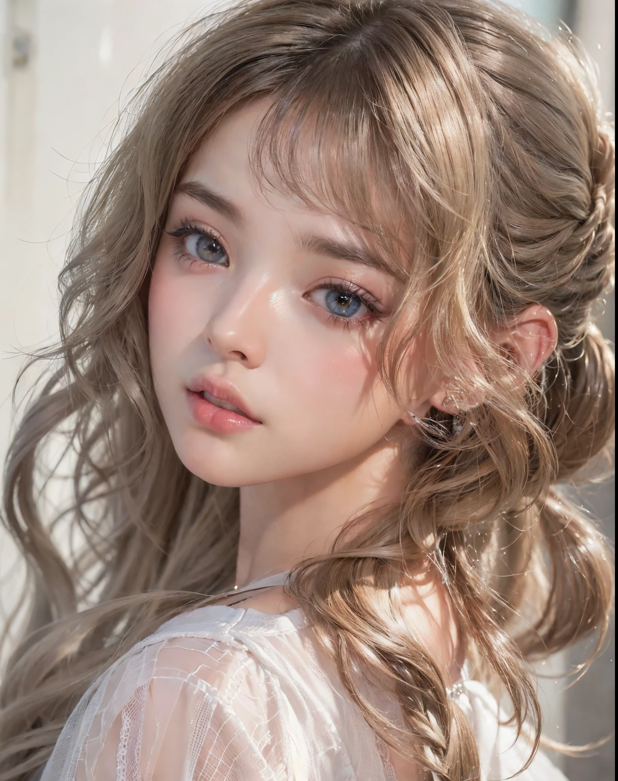 fashion model 22 years old, cute,  [[[[pure eyes]]]], [[[[closeup]]]], [[[[chest]]]], [[[[neck]]]], [[[[shoulders]]]], perfect eyes, perfect iris, perfect lips, perfect teeth, perfect skin, soft front light, glow, HDR, (muted colors:1.2), Retrato da mulher、white skin、((cabelo Castanho ondas suaves)) Best Blanco Romantico、8K resolution、Frente Illuminada、アメリカの女の子のPortrait、solo、20-year-old、beautiful face、Upper body、medium side cut、beautiful blonde hair、beautiful little face woman, solo,　black theme,　look at the audience,one woman, It&#39;s real, Wolfzan-6500-V1.3, anime、animeスタイル、beautiful diamond eyes、26 year old American girl、braided hair、casual dress、portrait beautiful detailed woman, very detailedな目と顔, Reality, beautiful detailed eyes, huge file size, Super detailed, High resolution, very detailed, highest quality, masterpiece, An illustration, very detailed, ticker, Unite, 8K painting wallpaper, fine, fine details, masterpiece, highest quality, Hvery detailed ticker uniform 8K wallpaper, face light movie lighting、cuteブラウス, dark background, oil, masterpiece, diffused soft film lighting, Portrait, highest quality (perfect face:1.4),stunning girl pictures,(8K and、photorealistic:1.25) 、(lip gloss、eyelashes、shiny face、shiny skin、highest quality、超High resolution、Depth of the bounds written、chromatic aberration、caustic road lighting、natural shading、sexy