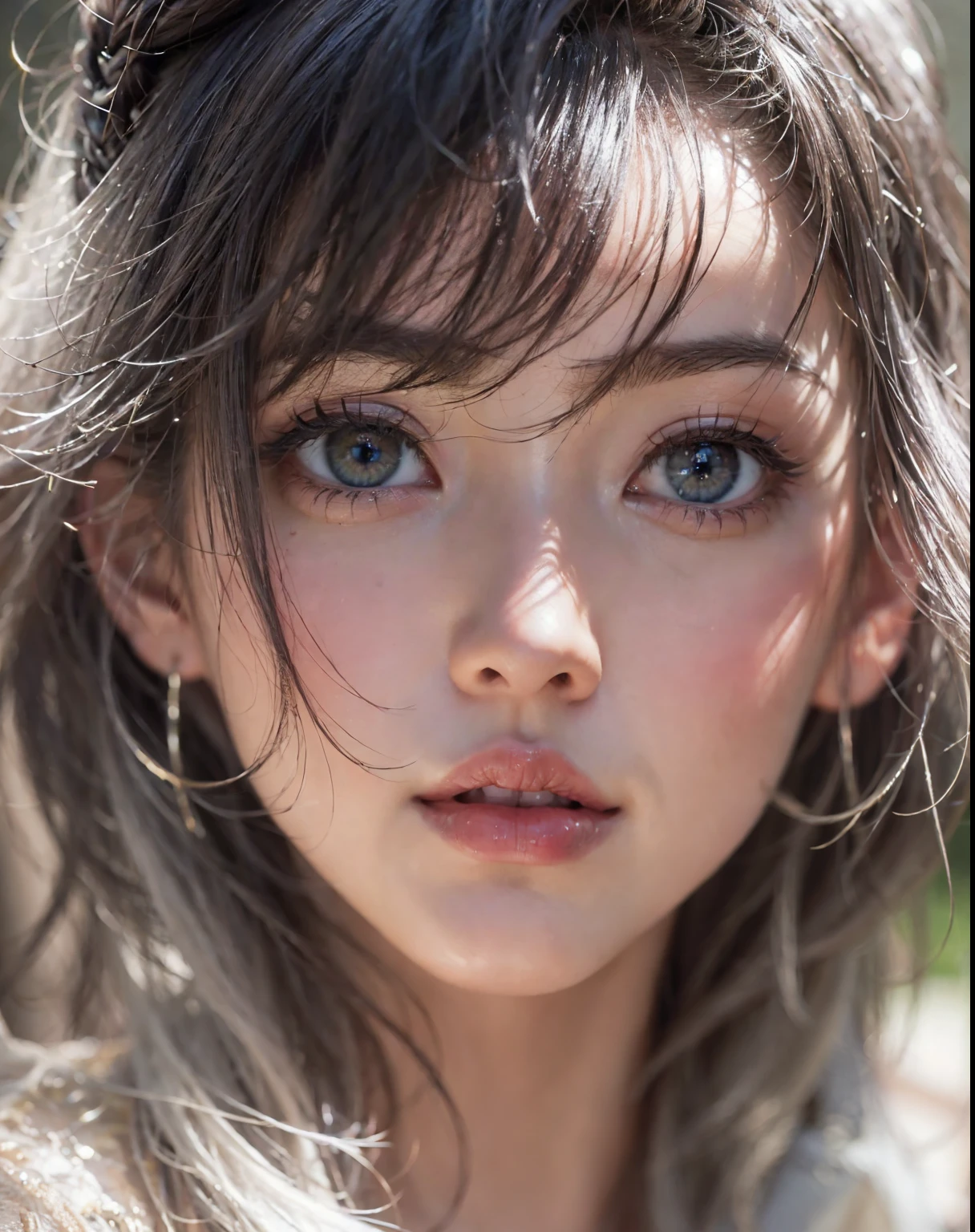 fashion model 25 years old,  cute,[[[[moist eyes]]]],  [[[[closeup]]]], [[[[chest]]]], [[[[neck]]]], [[[[shoulders]]]], perfect eyes, perfect iris, perfect lips, perfect teeth, perfect skin, soft front light, glow, HDR, (muted colors:1.2), 口を閉じたアジアの女の子のPortrait、solo、Smile、beautiful face、Upper body、medium side cut、beautiful black hair、beautiful little face woman, solo,　black theme,　look at the audience,one woman, It&#39;s real, Wolfzan-6500-V1.3, anime、animeスタイル、beautiful realistic eyes、braided hair、casual dress、portrait beautiful detailed woman, very detailedな目と顔, Reality, beautiful detailed eyes, huge file size, Super detailed, High resolution, very detailed, highest quality, masterpiece, An illustration, very detailed, ticker, Unite, 8K painting wallpaper, fine, fine details, masterpiece, highest quality, Hvery detailed ticker uniform 8K wallpaper, face light movie lighting、cuteブラウス, dark background, oil, masterpiece, diffused soft film lighting, Portrait, highest quality (perfect face:1.4),stunning girl pictures,(8K and、photorealistic:1.25) 、(lip gloss、eyelashes、shiny face、shiny skin、highest quality、超High resolution、Depth of the bounds written、chromatic aberration、caustic road lighting、natural shading、sexy