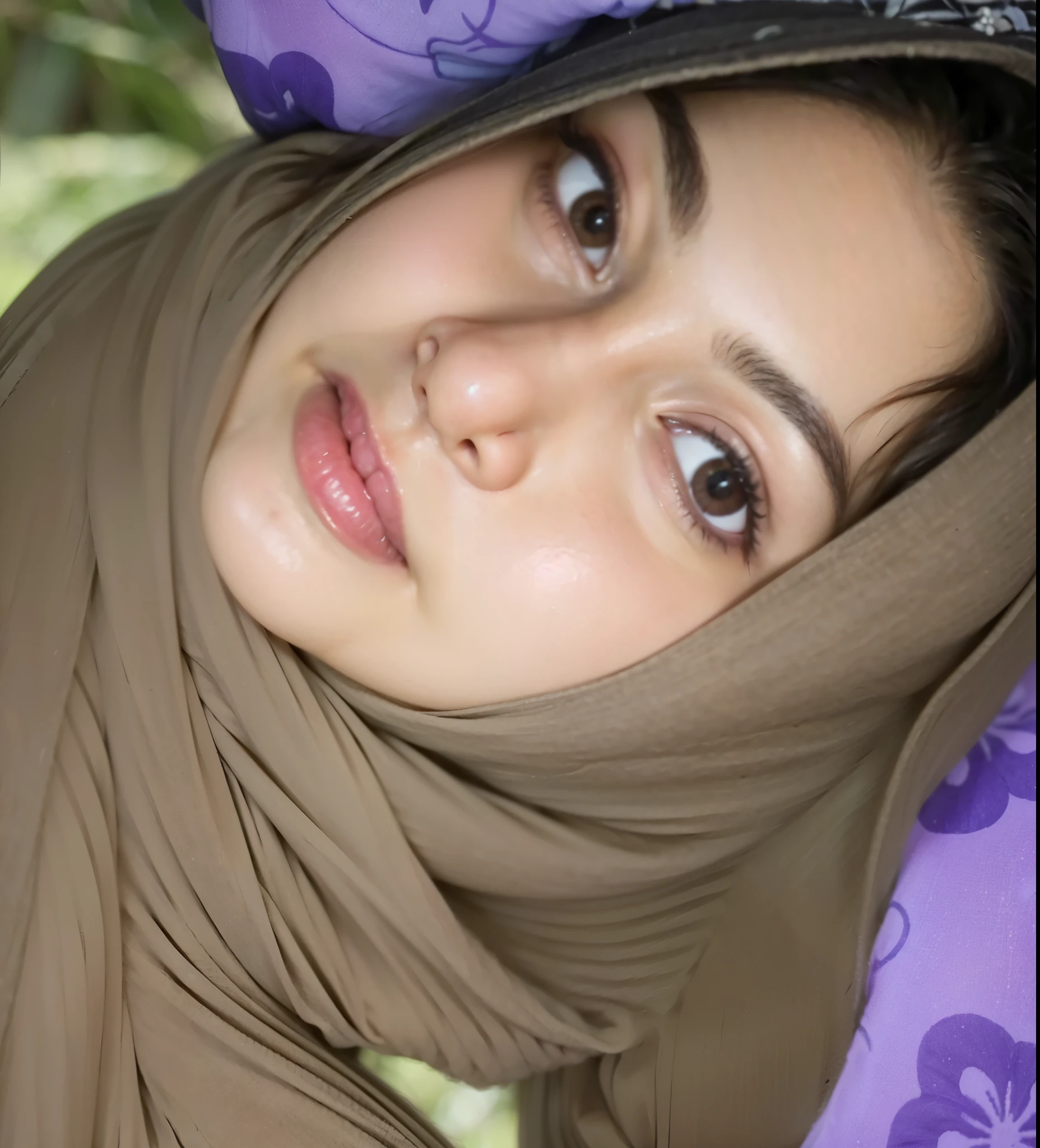 masterpiece, (ultra-high-definition portrait:1.4), Realistic, extremely detailed, CG unified, 8k, wallpaper, highly detailed, High-definition, raw color photos, professional photograpy, Realistic portrait, Cinematic Light, Beautiful detailed, 1hijabgirl in, (165cm tall, big breasts with very very tight clothes:1.5), Beautiful big breasts, breasts details, very tight, (smile, looking into the camera:1.5), (Fine face:1.4), Close up of a girl in Beautiful clothes with wide open front, scarf, (Beautiful Tight Clothing with curvaceous body:2), open chest wide, Undress, No bra, (nipples that are clearly sticking out detail:1.2), Outdoors, high intricate detailed, float, cum on, Sense of truth, beautiful landscape forest, sexy lighting,