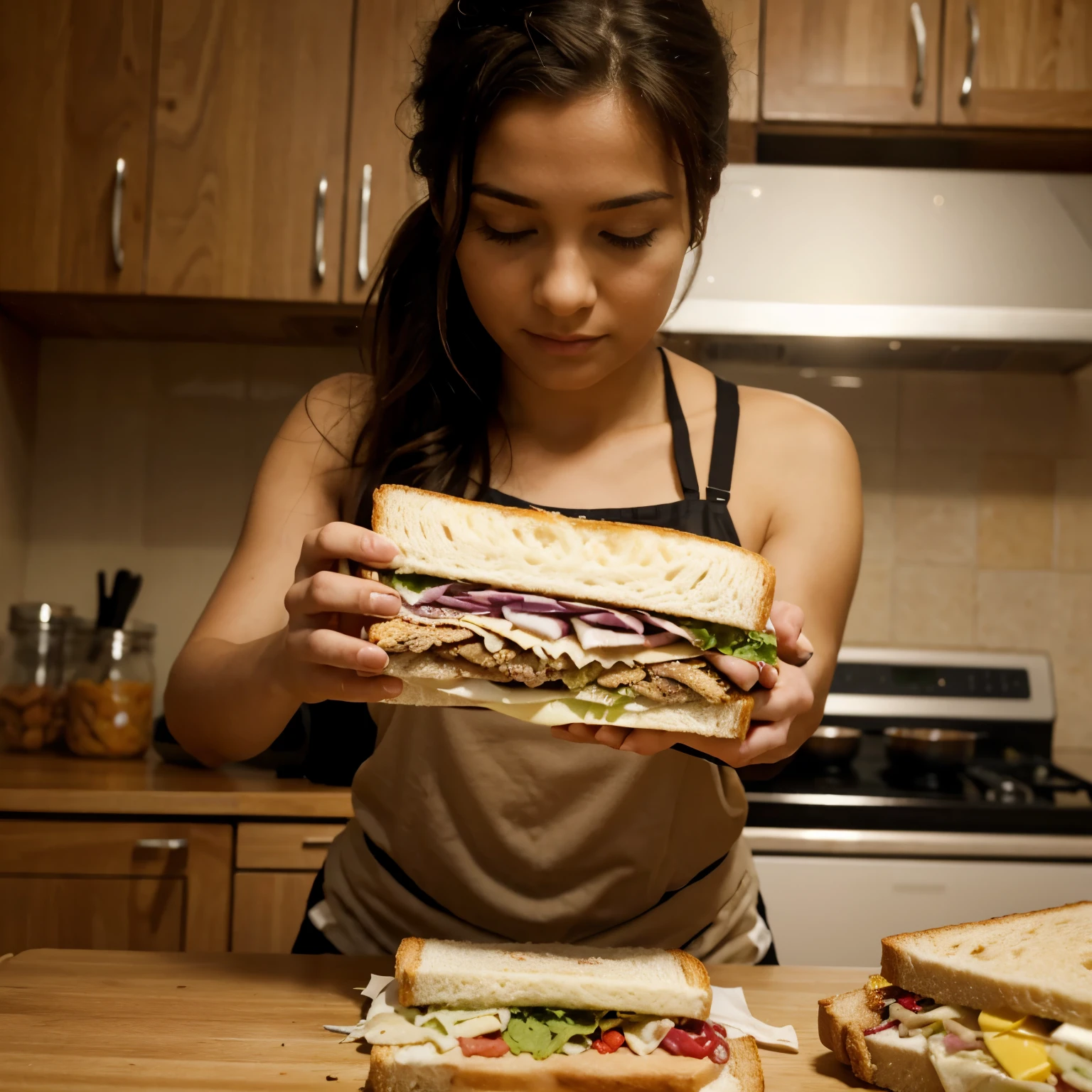 Make a picture of a person making a sandwich