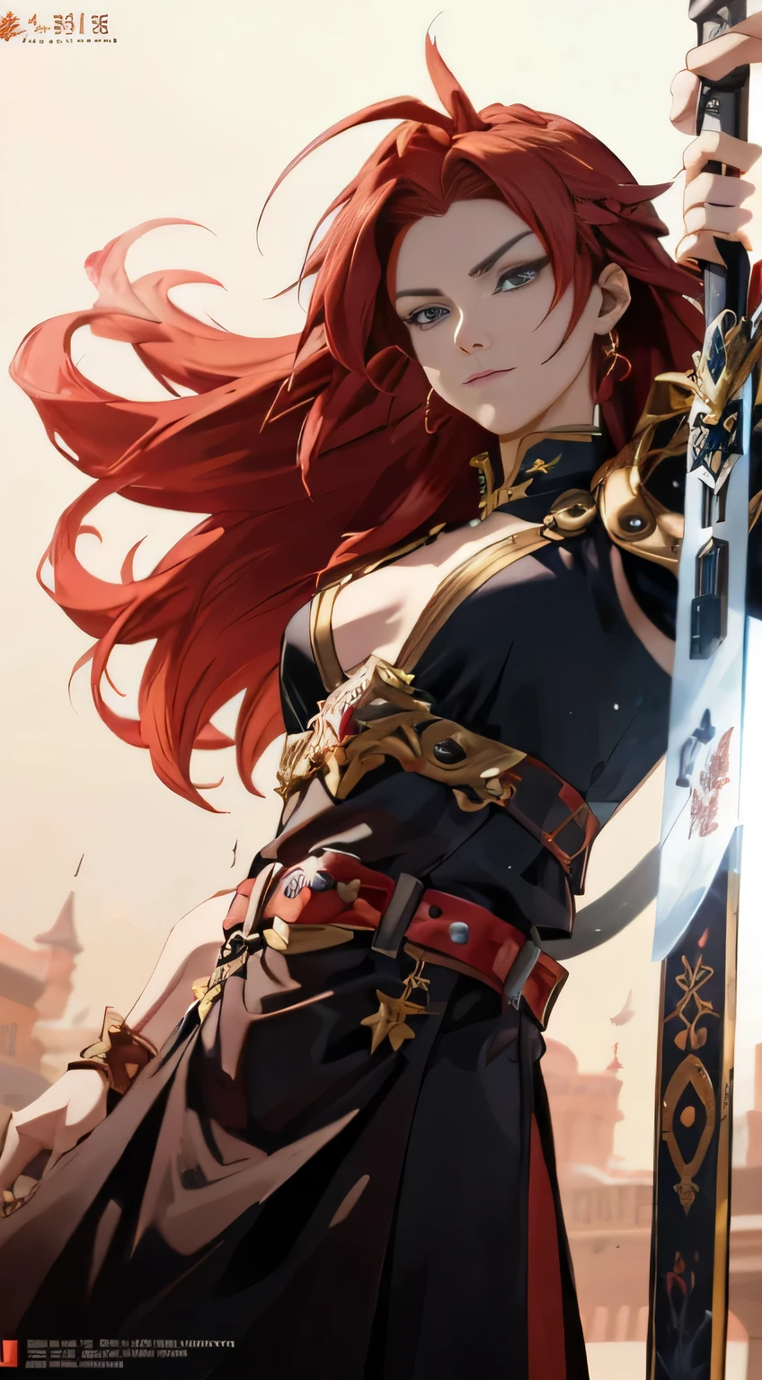 An incredibly detailed anime character with vibrant red hair holds a gleaming sword in his hand, exuding a powerful presence. This artwork, inspired by the art direction of the renowned game "Guilty Gear Strive," showcases the perfect fusion of traditional and digital techniques. With meticulously crafted details, every aspect of this character's design is brought to life, from the intricate armor to the expressive facial features. Created by the talented artist Yang J, this stunning piece of artwork captures the essence of the character with impeccable accuracy. The combination of 2.5D CGI and anime aesthetics adds depth and dimension to this epic fantasy artwork. It is no wonder that this exquisite character art has become a fan favorite, trending on platforms like ArtStation and Pixiv.