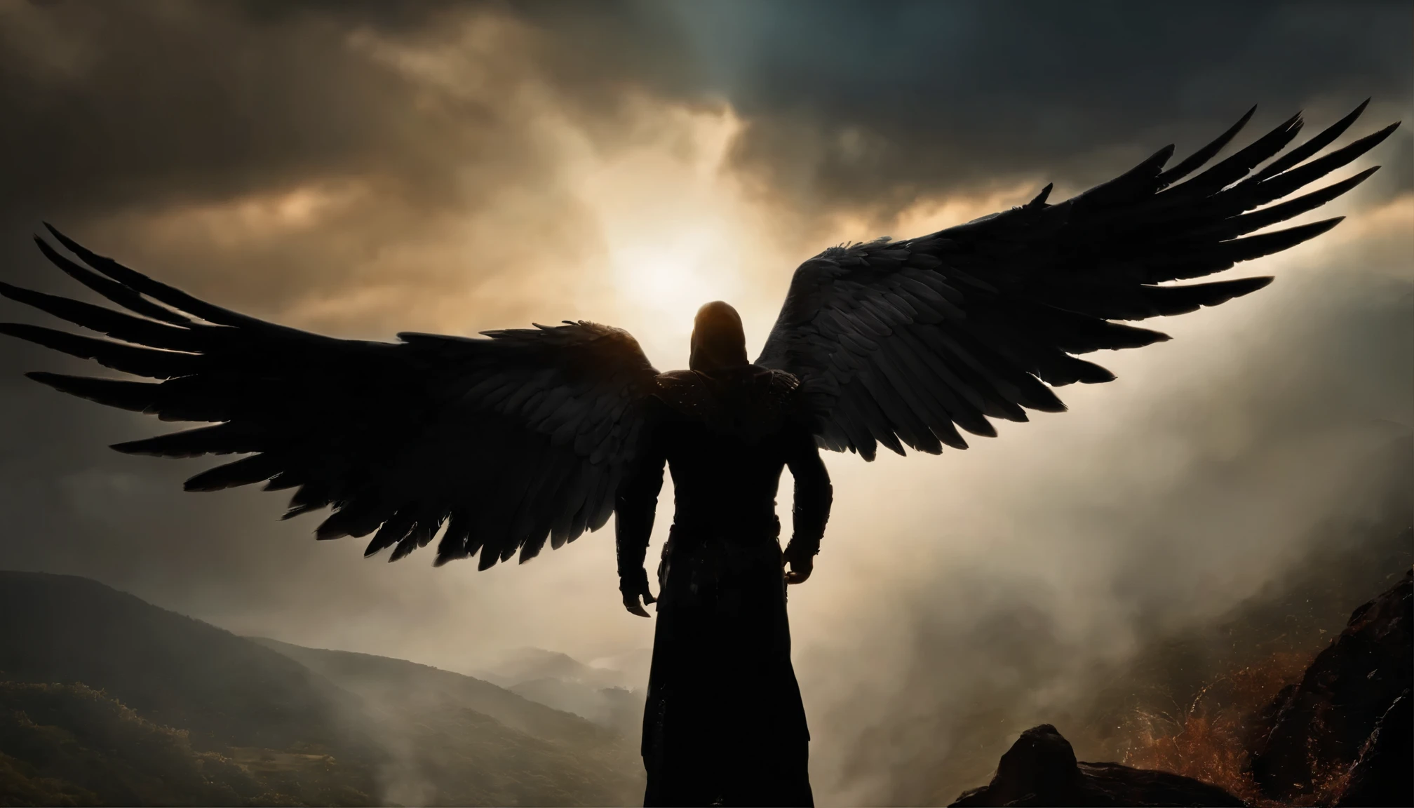 uma imagem de um anjo com uma espada no inferno, Anjo no inferno, arcanjo, anjos vs soldados, angel watching demon, Anjos e Demonios, anjo protegendo o homem, Arcanjo Miguel, O Anjo da Morte, Battle between Anjos e Demonios, anjo super largo, epic angel wings, angels protecting a praying man, necessidade humana anjo da morte. ((imagem epica)), ((alta qualidade))