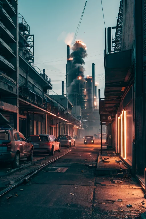 an abandoned petrochemical Structure in a futuristic city