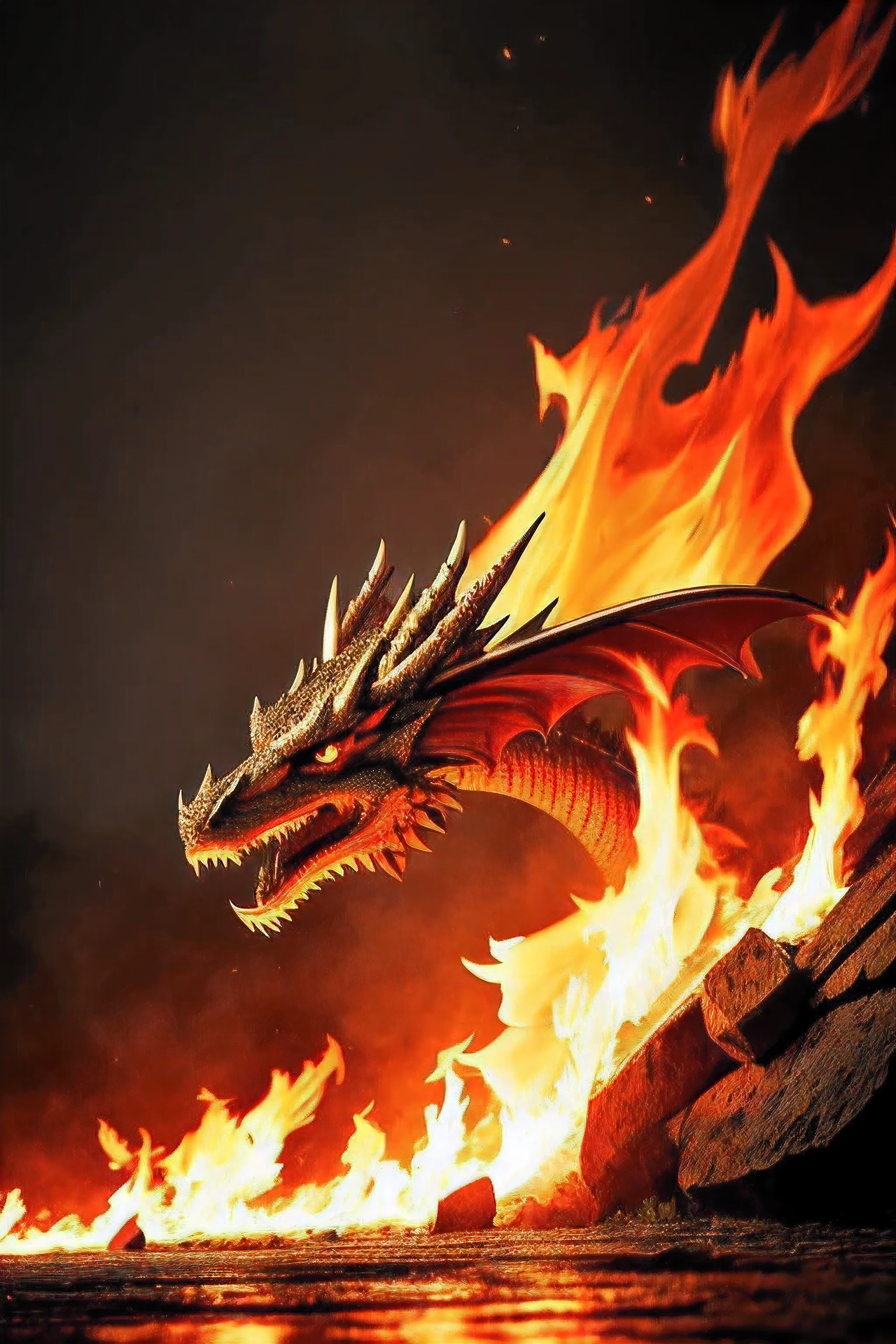 Bone Dragon,on the floor,war,flame,Highest quality,4k