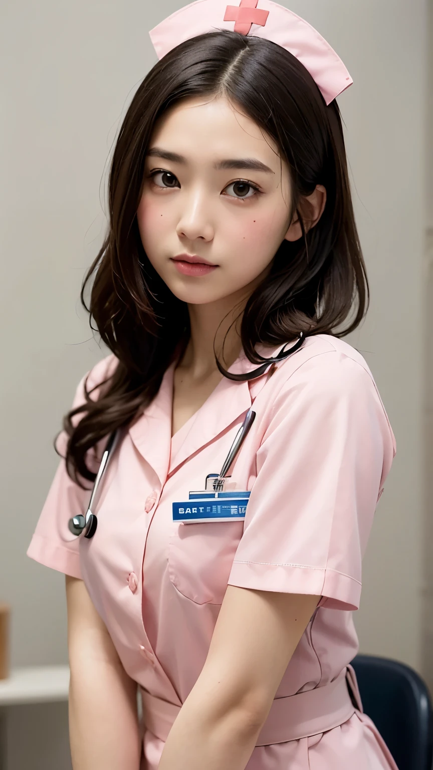 (masterpiece:1.3)、Super detailed finish、(High resolution、8k:1.3)、(highest quality、Super realistic like a photo:1.5)、sharp focus, ultra high definition face、Face is in focus、Ultra high definition and beautiful eyes、Eyes are symmetrical:1.3、High-definition and beautiful skin、firm skin、Japanese girl, 18 years old、(nurse、白いnurse服をきています:1.4)、(nurse)、(白いnurseの制服を着ています:1.2), Very cute、very cute、The photo shows from the chest up、natural make, glossy lips、Strange look, anxious look、blush:1.3, embarrassed:1.3、looking at viewer ,hair is tied at the back of the head