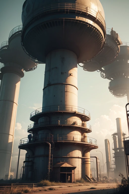 an abandoned petrochemical Structure in a futuristic city