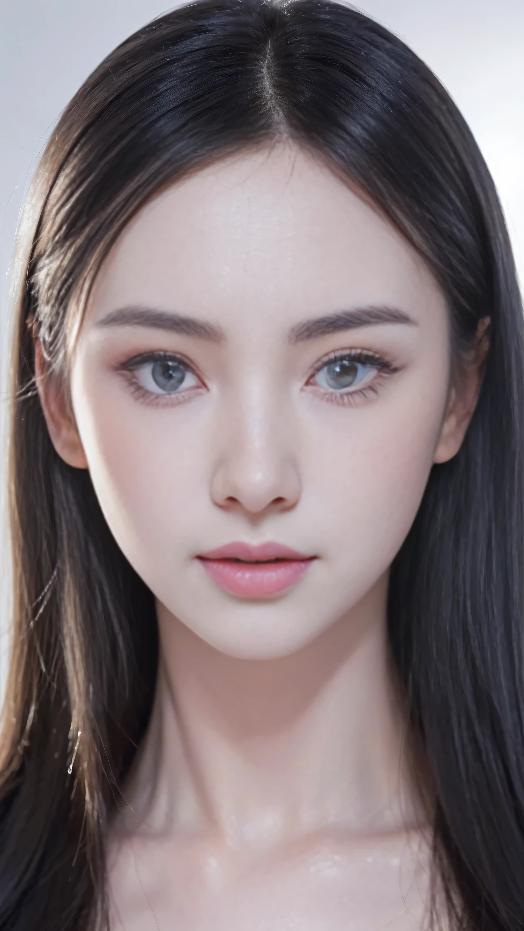 fashion model 18 years old [[[[closeup portrait]]]], [[[[]]]], [[[[rape]]]], blue eyes, perfect eyes, perfect iris，perfect lips，perfect teeth，Perfect skin，Has fair skin，long face，slender nose，girl，Chinese flight attendant，Sexy，(face towards camera: 1. 4），（Keep your eyes on the camera），A delicate face，full of details，凸起Sexy，（full face photo），gray background，4K Ultra HD, ultra high resolution, (lifelike: 1.4), best quality，masterpiece，（pastel colors：1.2），（face close-up:  1.4)，NSFW