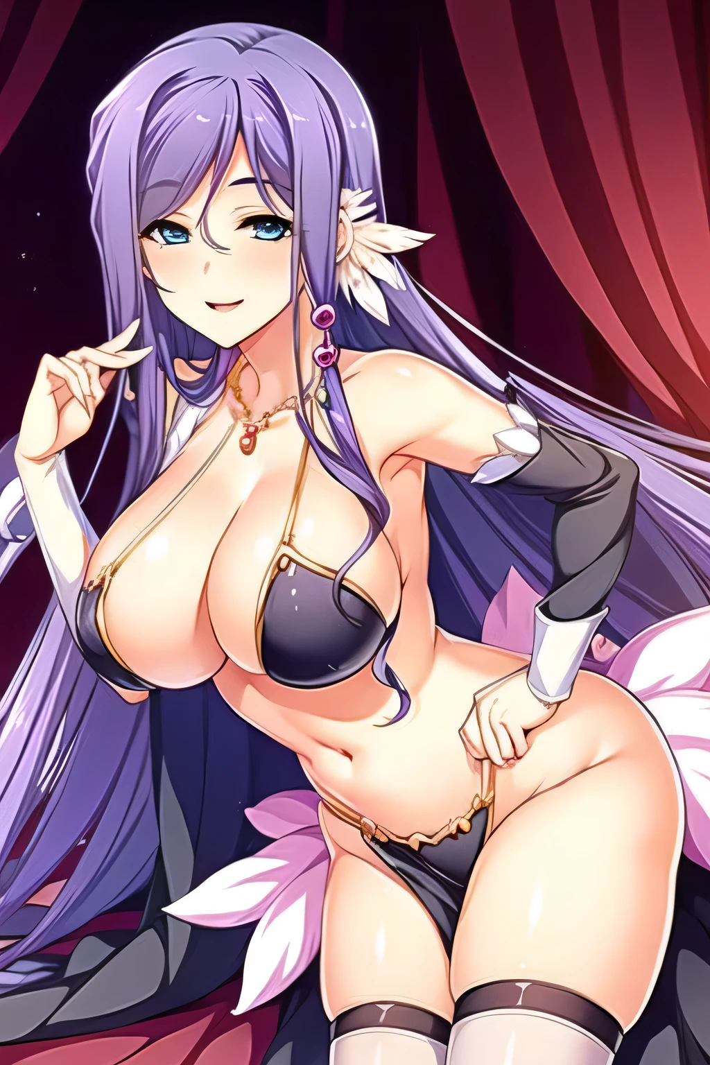 jewelry,gem, necklace,
blue eyes, purple hair,long hair,Bangs,
1 girl, 20yo,Young female,Beautiful Finger,Beautiful long legs,Beautiful body,
Beautiful Nose,Beautiful character design, perfect eyes, perfect face,expressive eyes,perfect balance,
jewelry, earrings, complex detailed background, casino environment, fancy interior environment, rich
interior, masterpiece, best quality, highly detailed, a anime girls in maid uniforms with a gun posing for a
picture, maid outfit, cleavage, evil smile, smile, open mouth ,ecchi anime style, anime girls, ecchi style,
ecchi, digital anime art!!, in anime style, official artwork, (nsfw) not safe for work, beautiful anime maid
girl, anime style 4 k, micro skirt, exposed belly, exposed navel, exposed midriff, exposed lower belly,
holding a gun,