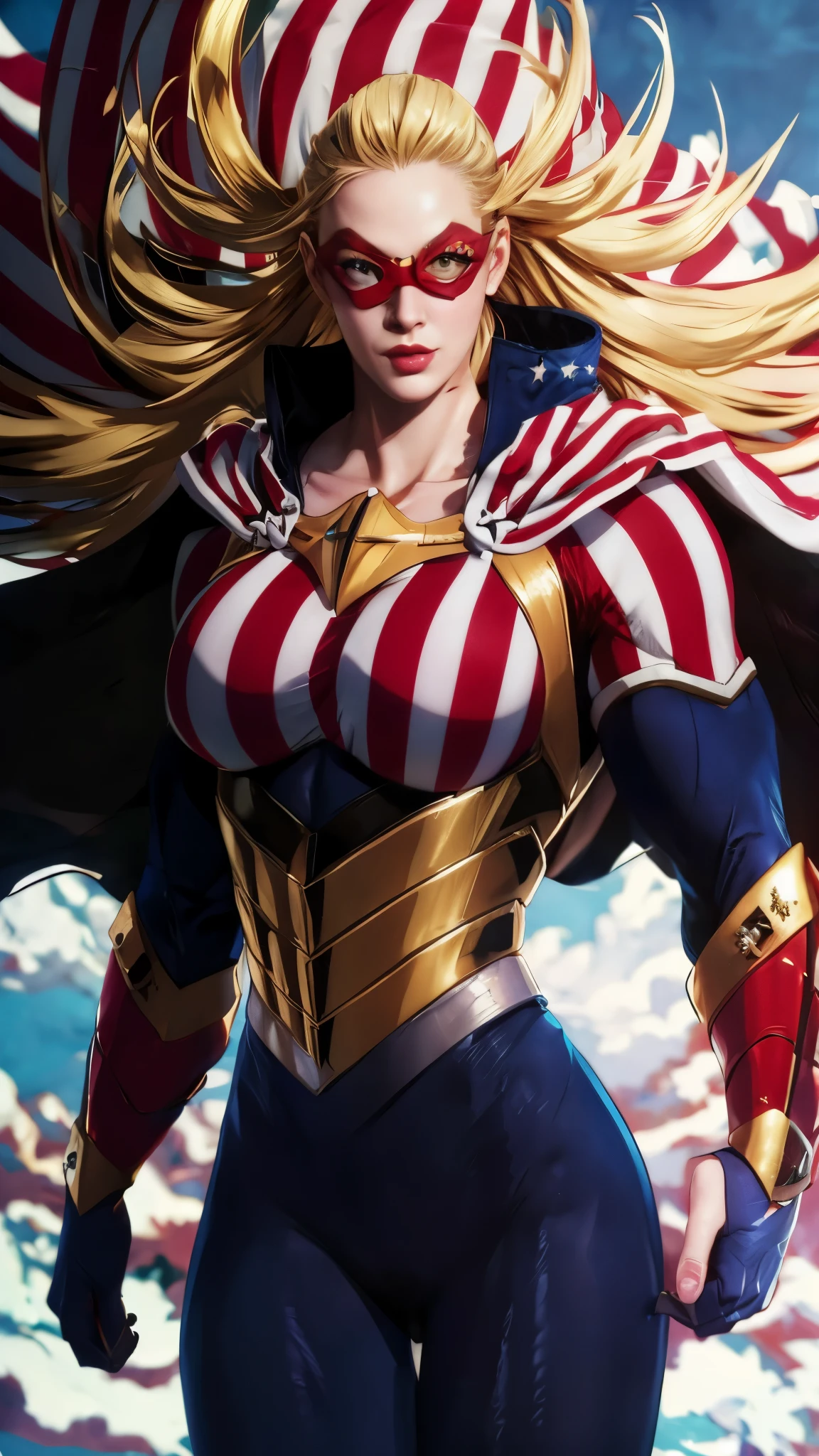 a close up of a woman in a costume with a flag on her chest, extremely detailed artgerm, portrait of a female anime hero, artgerm. high detail, trending artgerm, artgerm comic, range murata and artgerm, artgerm detailed, artgerm 4 k, artgerm jsc, style artgerm