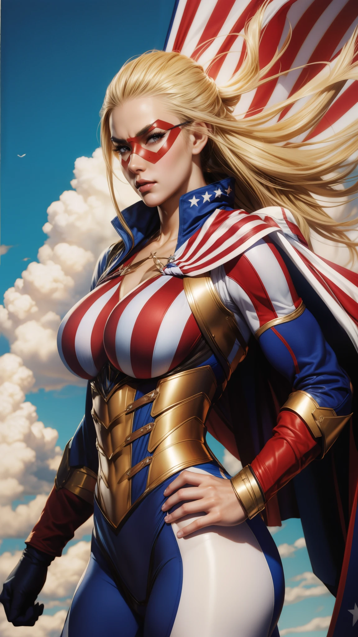 a woman in a patriotic outfit with an american flag on her chest, artgerm comic, extremely detailed artgerm, portrait of a female anime hero, artgerm. high detail, chris moore. artgerm, artgerm jsc, artgerm style, artgerm greg rutkowski _ greg, artgerm detailed