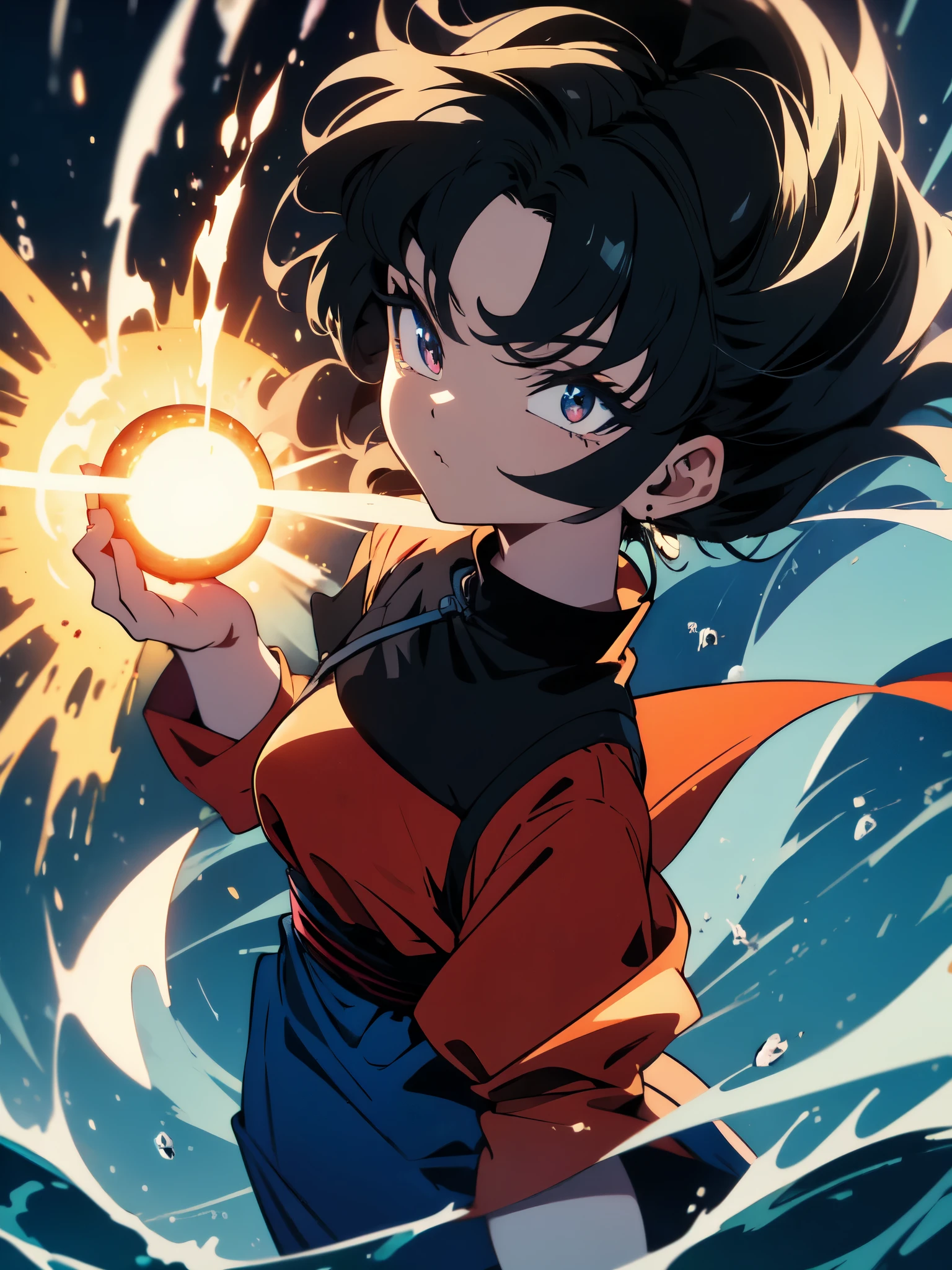 (((masterpiece、highest quality))),(Dragon Ball、emits a Kamehameha wave)16k,highest quality, figure, Earth, water,fire,Wind,space,ung person,black hair,brave look、Shining eyes,chinese fighting uniform、intense blue effect、action、beautiful anime