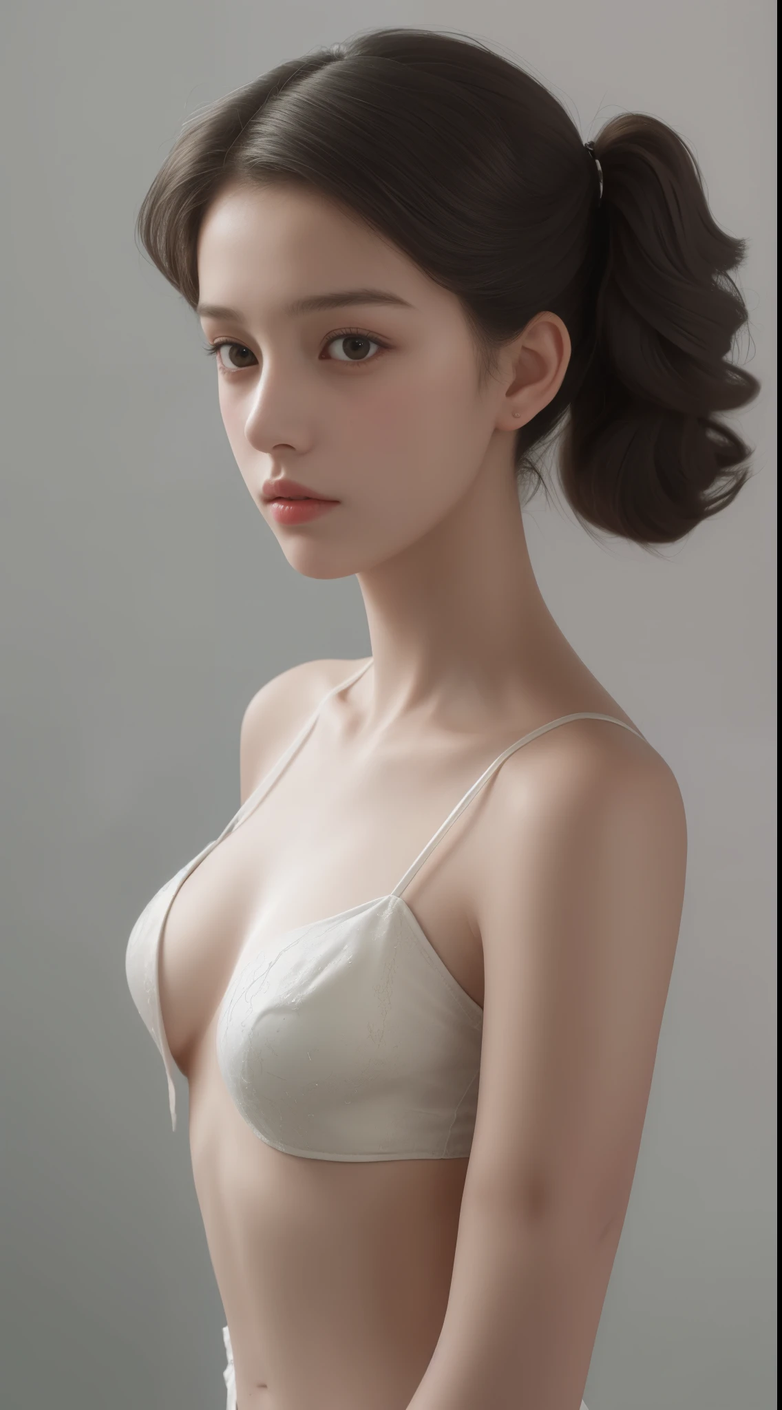 est qualtiy, hyper-high detail，Overlooking，Full body like，ar old l，Refined face，Coiled hair，Hairpins，Hairpins，pretty  face，Skin reflection，Nude，slimfigure，Shy，Smaller bust，cropped shoulders，Optimal body curves，High split end